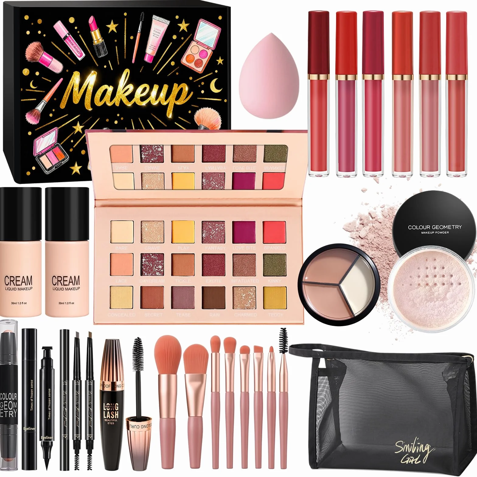 Kit de Maquillaje Profesional, Set de Maquillaje Mujer, Estuche de Maquillaje Todo en Uno con Paleta Sombras de Ojos, Fundación, Corrector, Máscara, Gloss Labios, Pinceles, Regalo Ideal para Niñas