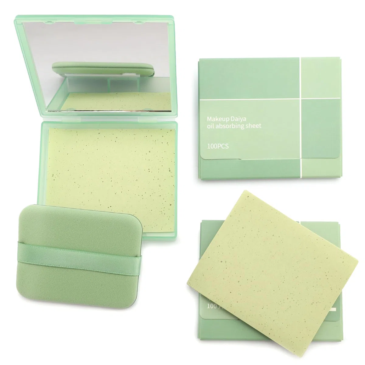 Erinde Hojas secantes de aceite con espejo y soplo, 300 hojas de papel absorbente de aceite facial para piel grasa, aptas para maquillaje