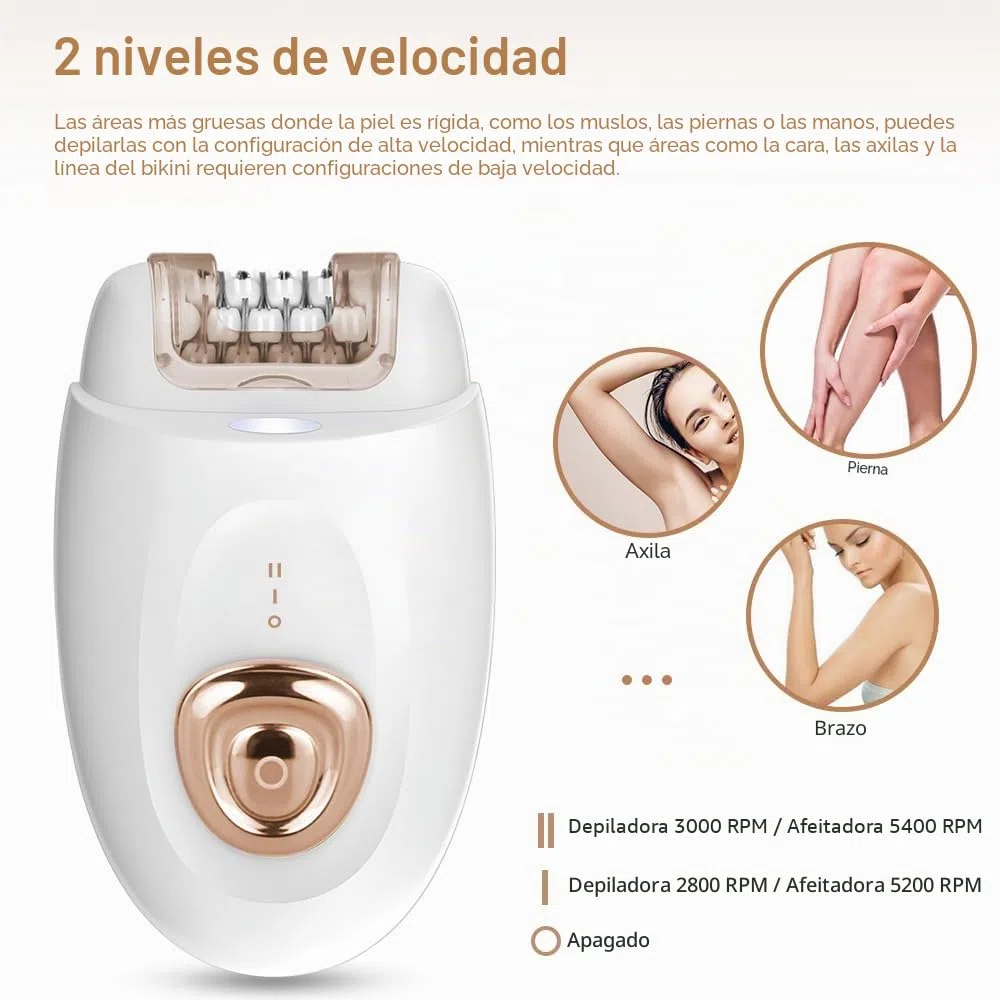 Depiladora Íntima 2 en 1 Rescien para Mujer con Cabezal de Afeitado y Cabezal de Depilación | Depiladora Eléctrica| Afeitadora Eléctrica Femenina Apta para Rostro, Piernas, Brazos y Zona del Bikini