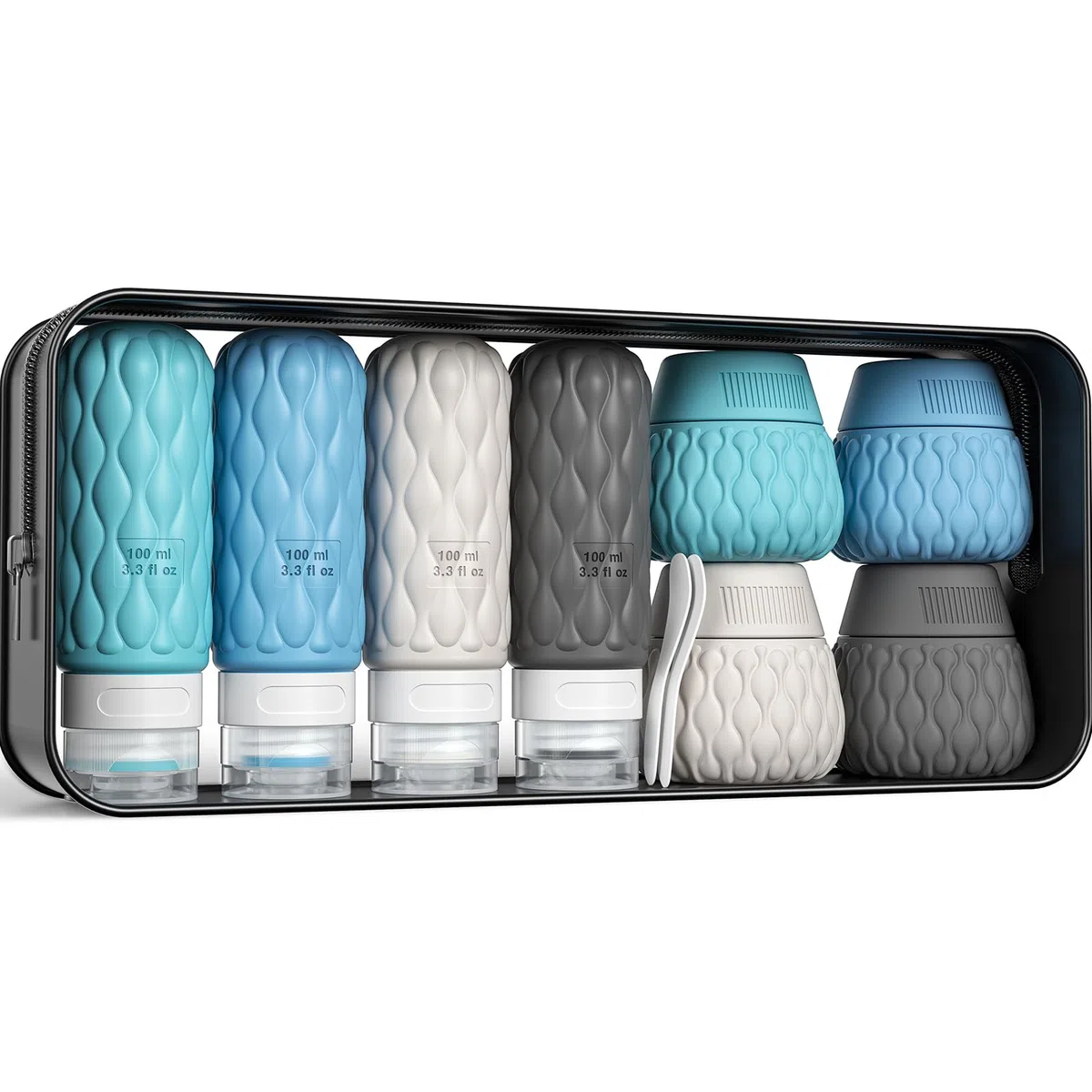 Lericttor Botellas de Viaje Silicona 8 Pack, Botes Viaje Rellenables 100ml/50ml, Kit Avion Botellas para Gel, Cremas Cosméticas, Champús, Lociones y Líquido