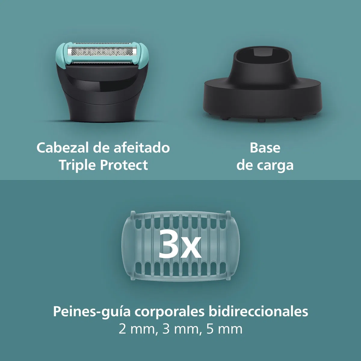 Philips Afeitadora Corporal Series 5000 - Recortadora para Hombre con Sistema Triple Protect, Afeita y Recorta la Zona Íntima, Apta para la Ducha, 100 min. de autonomía. BG5485/30