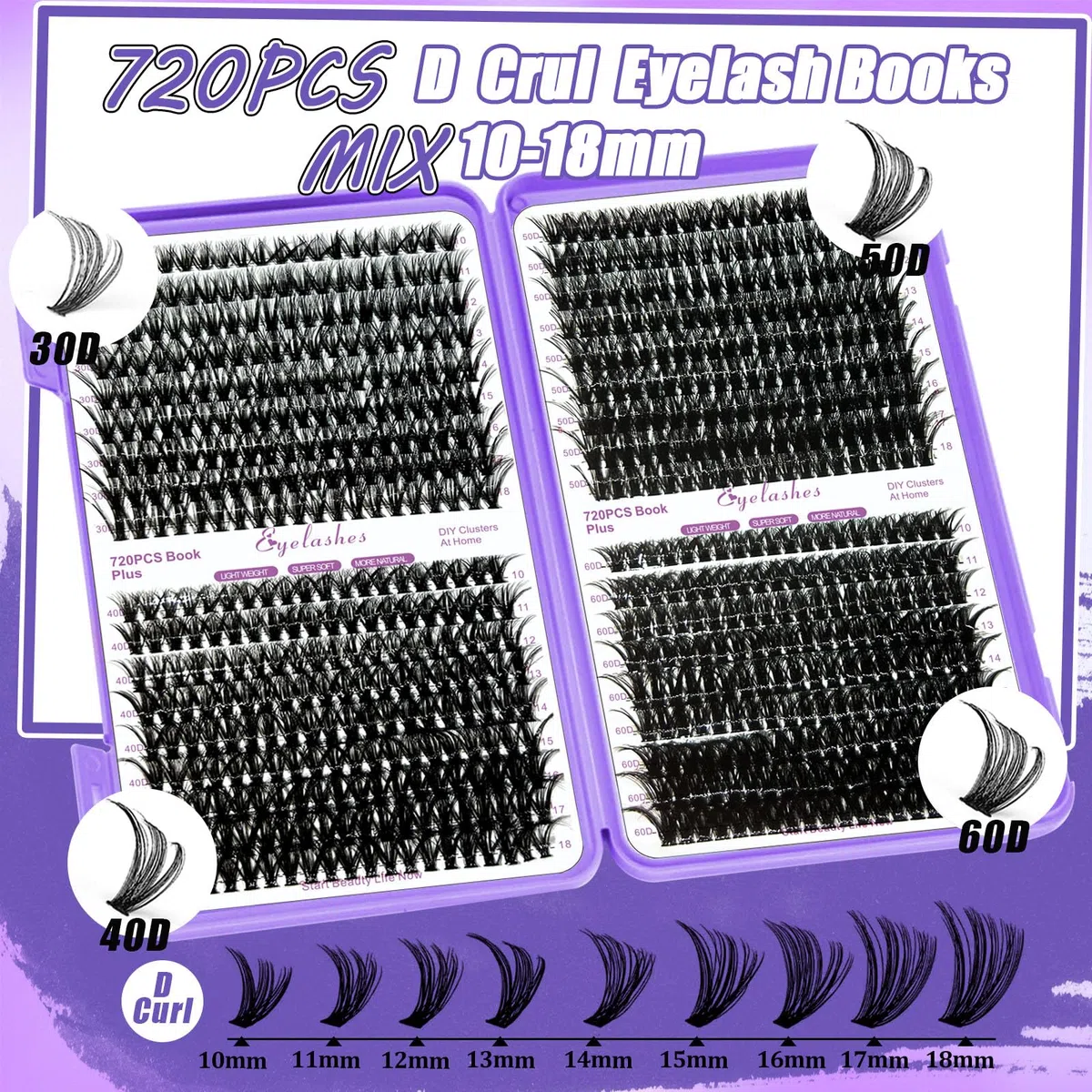 DNSGOOR Kit de Extensión de Pestañas DIY 840 Lash Cluster Caja de Pestañas de Espejo,Pegado y Sellado de Pestañas,Eliminación de Pestañas,Cepillo de Pinzas Mini Aplicador