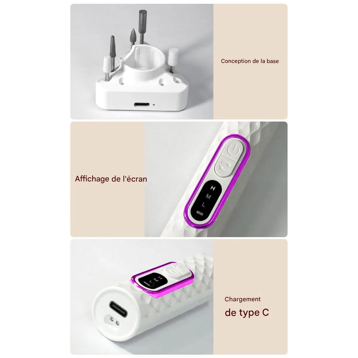 Kit de taladro de uñas – Kit de manicura para acrílico, gel y polvo dip con taladro de uñas – 3 velocidades ajustables, 15000 vueltas por minuto para manicura, pulido, pulido y conformado, para