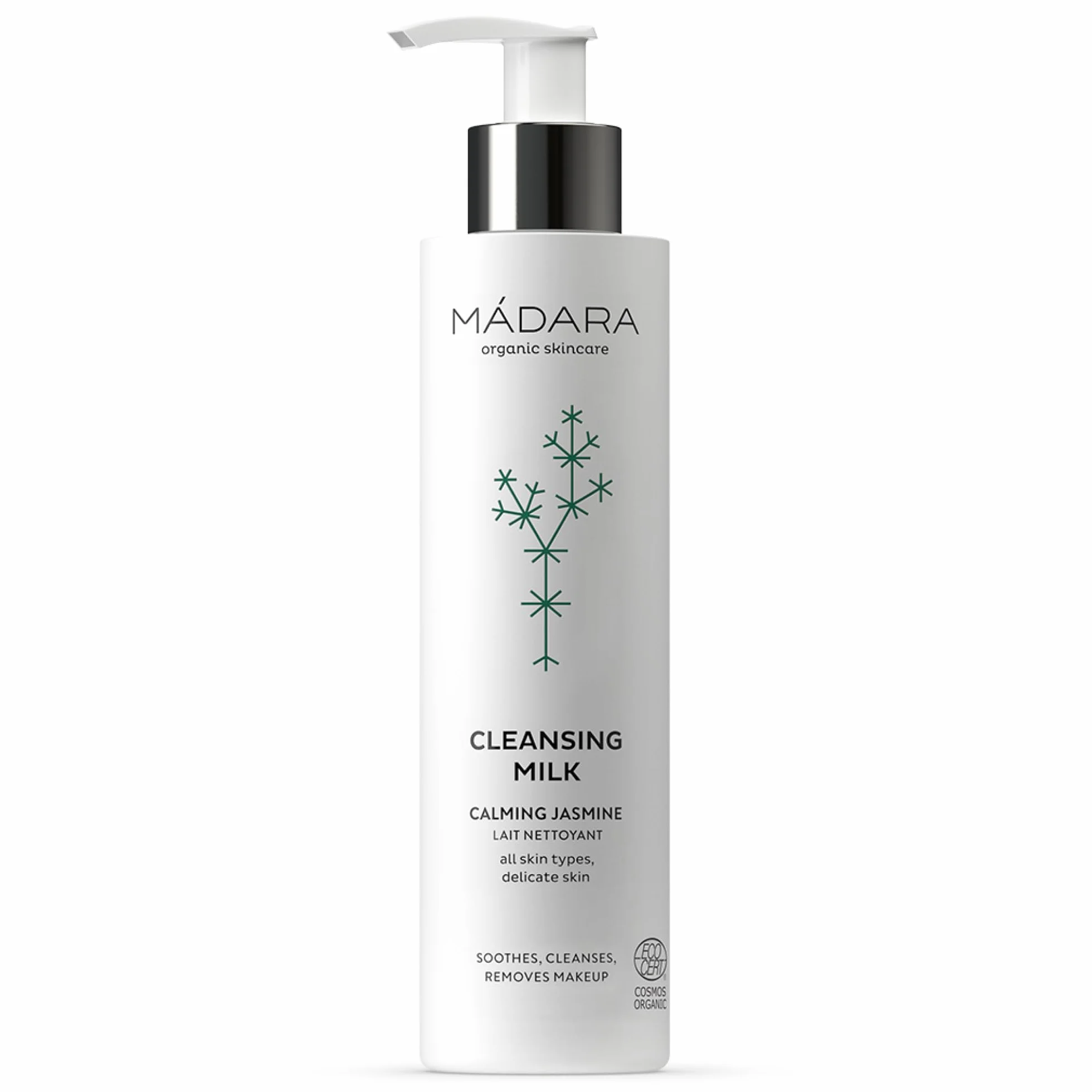 MÁDARA Organic Skincare | Leche limpiadora limpiadora 200 ml – Desmaquillante suave y limpiador facial con aceites naturales, hidrata y calma la piel, elimina el maquillaje resistente al agua