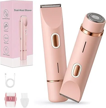 Razerly Maquinilla Mujer 2 en 1 – Afeitadora y depiladora eléctrica para zona bikini, piernas, axilas y cejas, 5 cabezales, IPX7, pantalla LCD, carga USB-C, 90 min autonomía, uso seco/húmedo