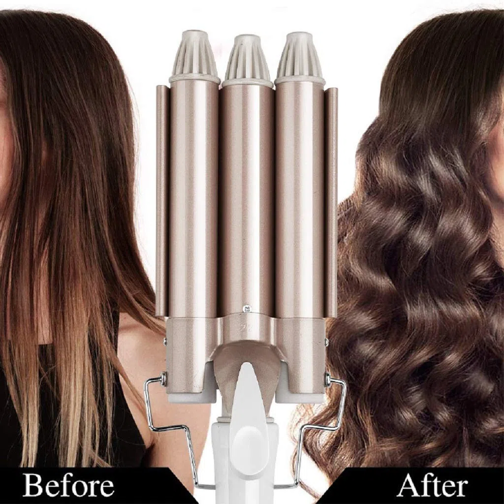 Rizador de pelo de 3 barriles, 22 mm de cerámica de calentamiento rápido Turmalina Varita rizadora Herramientas para peinar el cabello Waver Iron con guantes y pinzas para el cabello