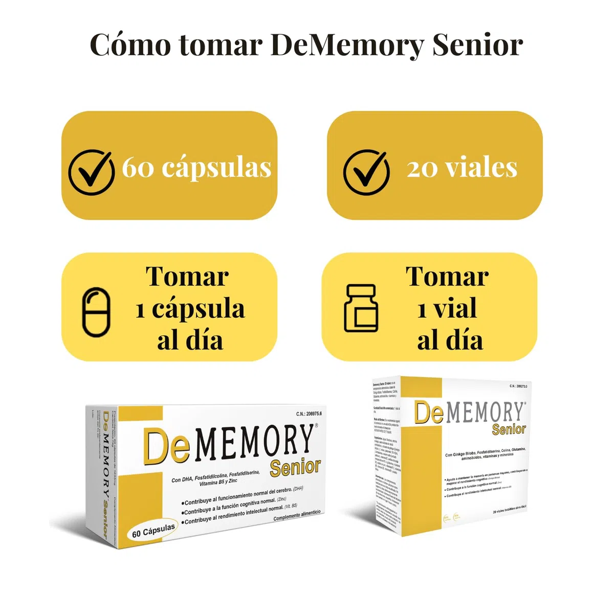 DeMemory Senior 60 Cápsulas - Contribuye al Funcionamiento Normal del Cerebro en Personas Mayores - con DHA, Fosfolípidos, Vitamina B5 y Zinc