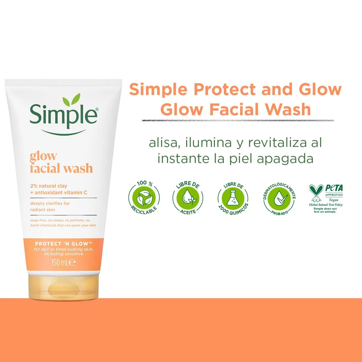 Simple Protect 'N' Glow Express Glow - Esmalte exfoliante para piel radiante (150 ml)