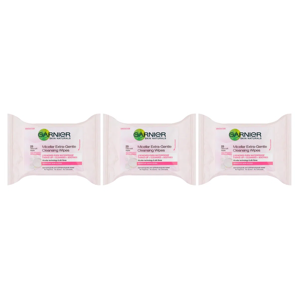 Garnier Skin Active, Toallitas Micelares para Piel Sensible, Pack de 3 x 25 Toallitas