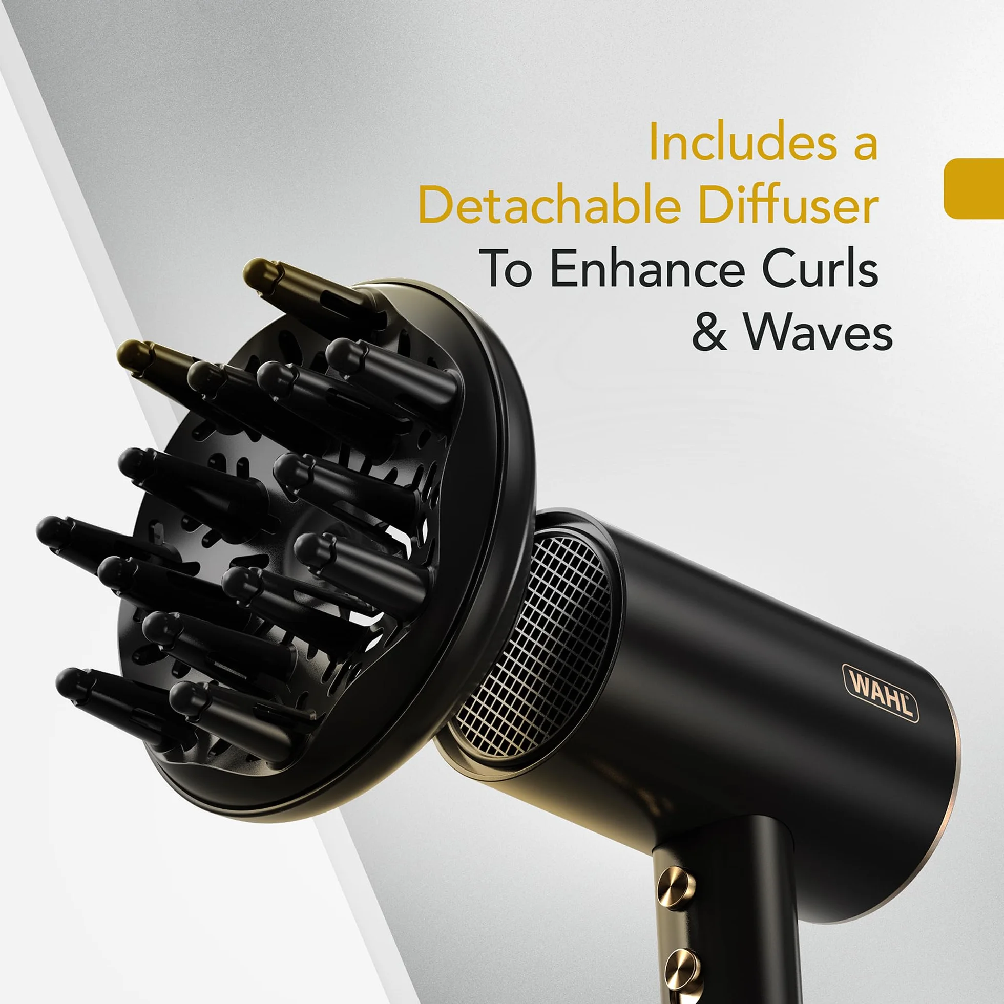 WAHL Ionic Flow Hairdryer, Secado profesional, sin encrespamiento, potente, ligero, aire frío, concentración de calor, difusor, velocidad rápida, peinado, compacto, viaje