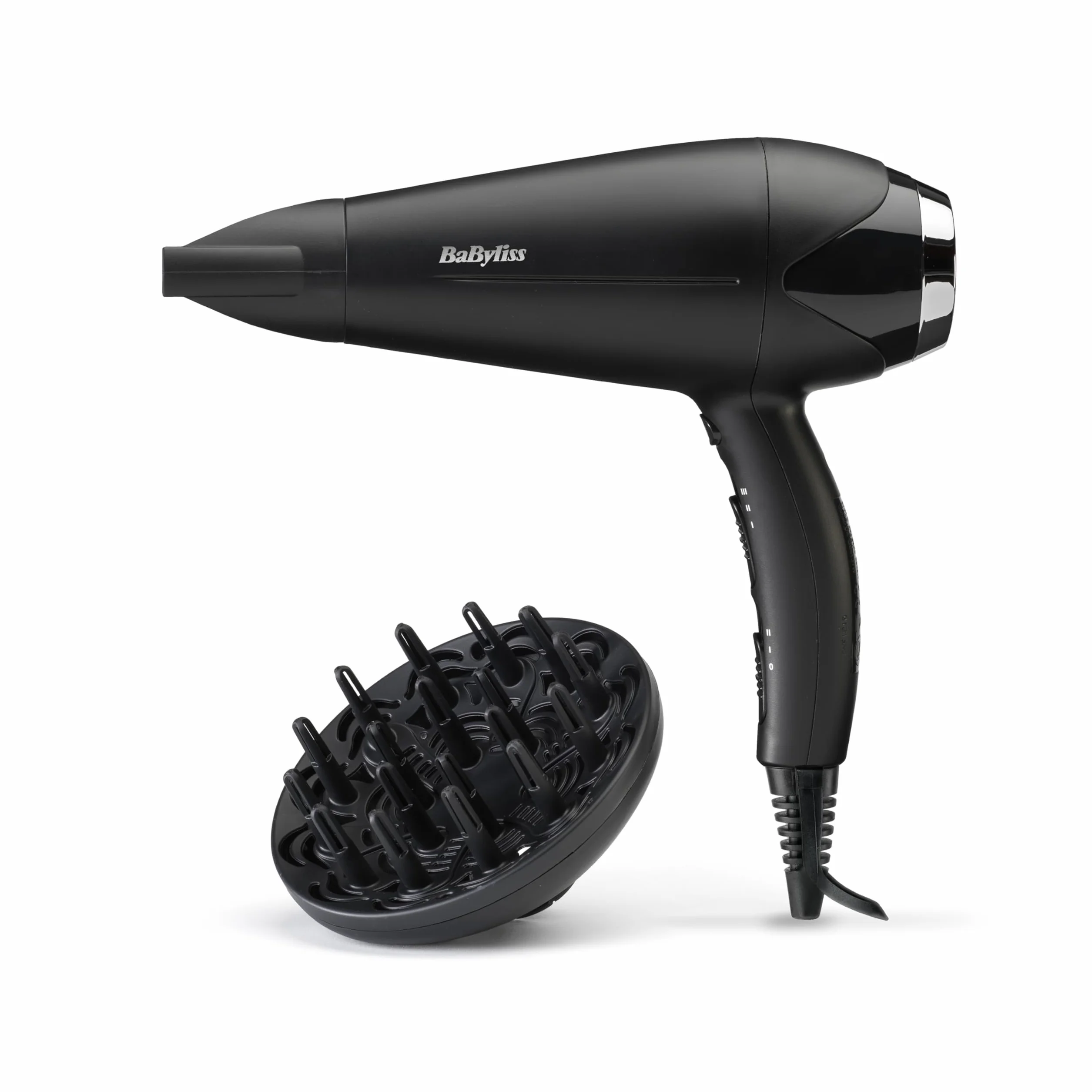 BaByliss Secador de Pelo Turbo Smooth - Secador potente de 2200W, Difusor grande, Tecnología iónica antiencrespamiento, 3 ajustes de temperatura 2 velocidades, Negro, D572DE
