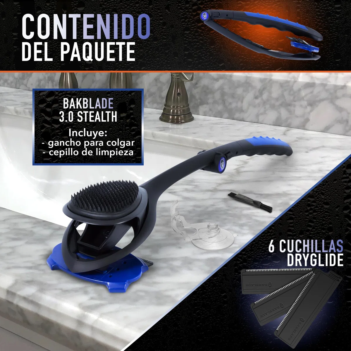 BakBlade Afeitadora de Espalda Masculina, Mango Extralargo de 58,4 cm para un Afeitado Apurado e Indoloro | La Rasuradora Espalda para Hombre Definitiva con + 3 Cuchillas Desechables de Recambio