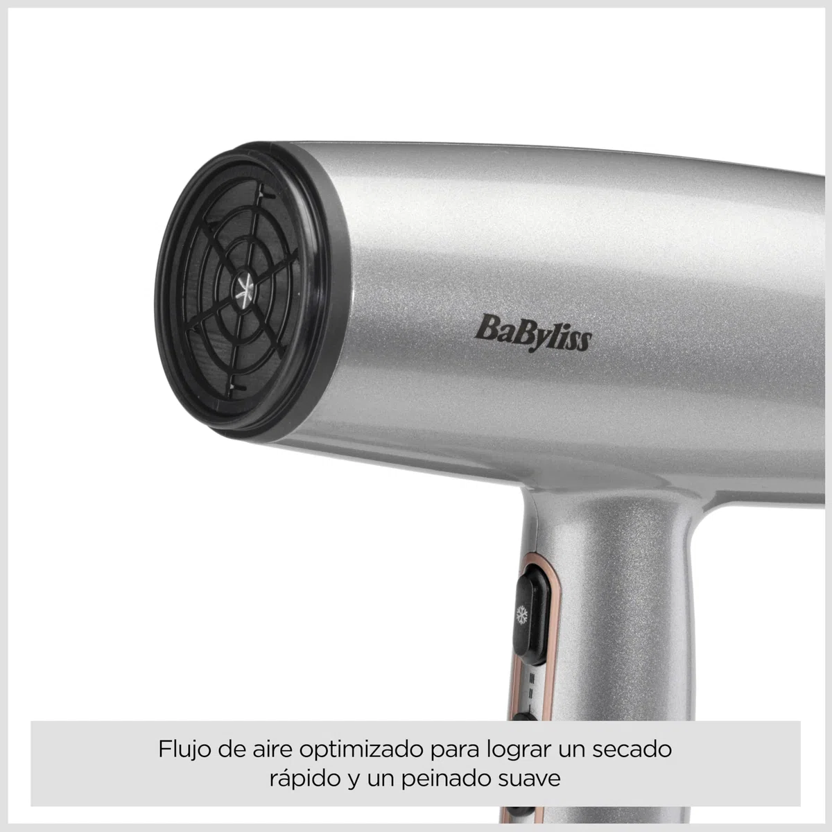 BaByliss Cosmos Secador de Pelo Ligero con Difusor – Secador potente y elegante de 2100W, Acondicionamiento iónico sin frizz, 3 niveles de calor y 2 velocidades, Plateado, D580DE