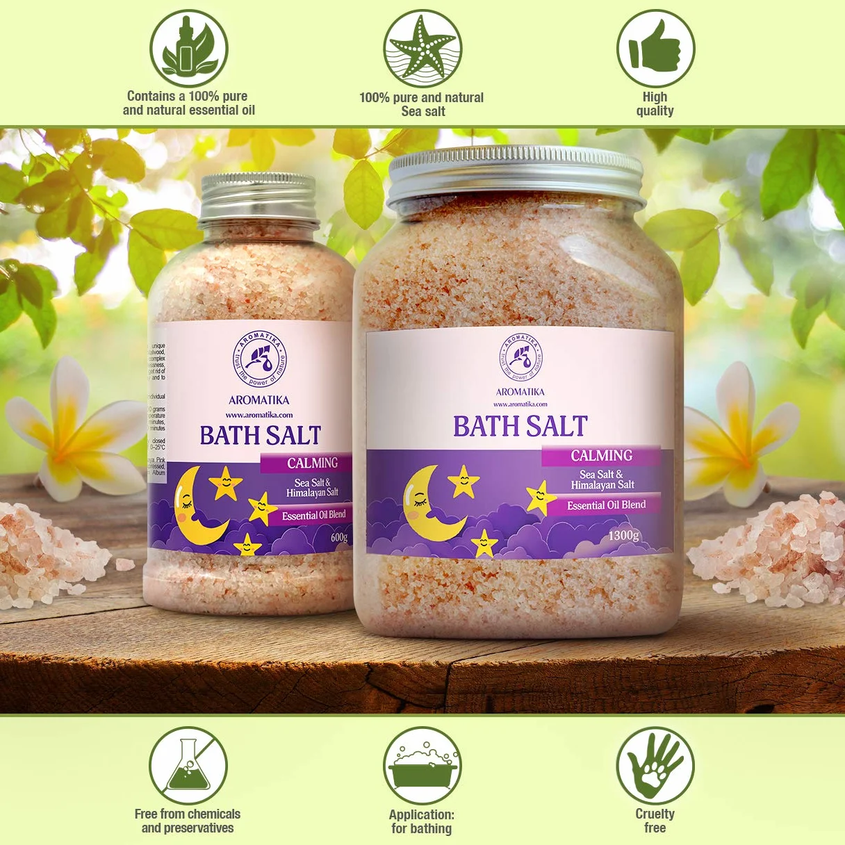 Sales de Baño Calmante 1300g con Aceite Esencial de Sándalo & Lavanda & Bergamota - 100% Sales Naturales Marinas - Relajante - Cuidado Corporal - Cuidado Corporal - Aromaterapia