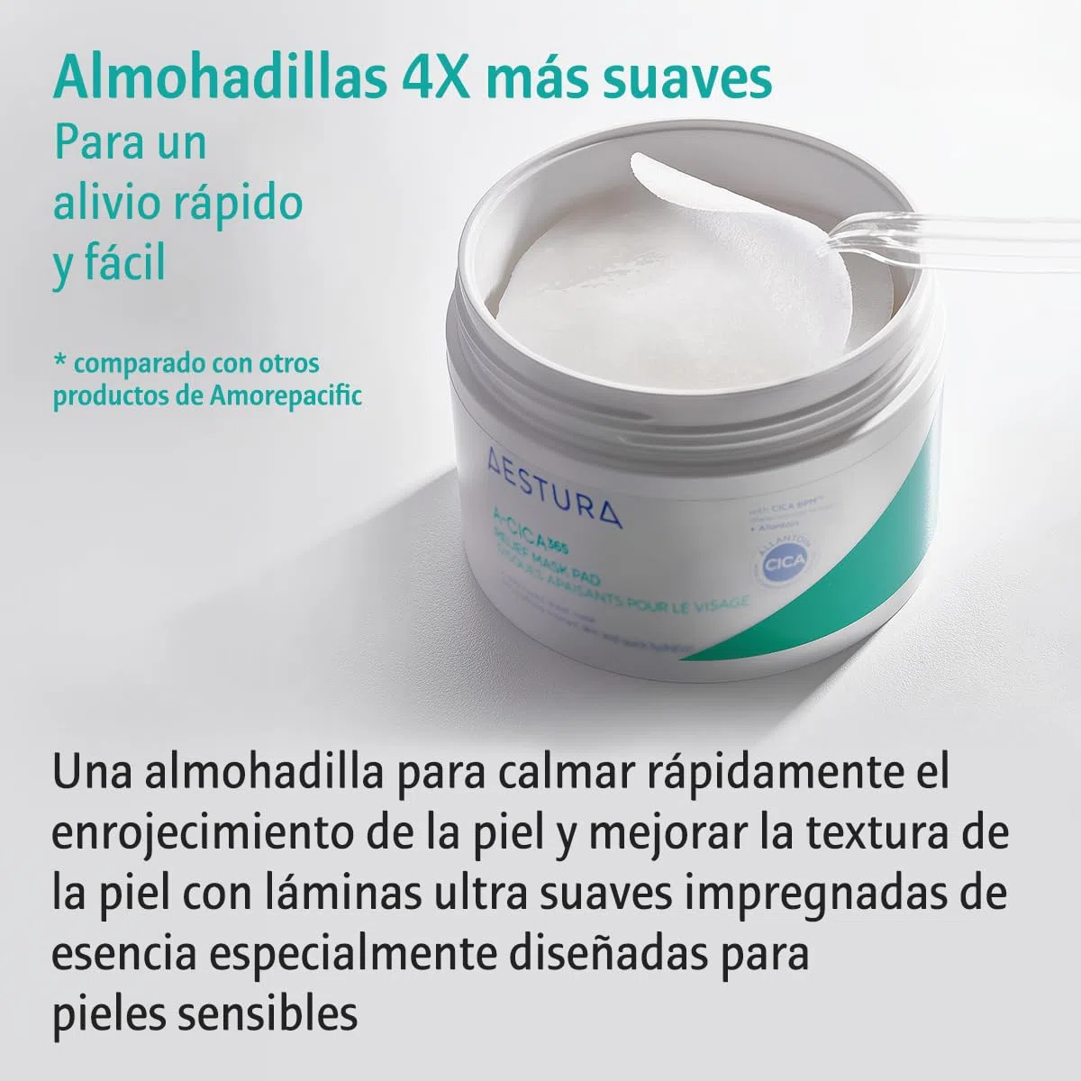 AESTURA A-CICA 365 ALMOHADILLAS FACIALES SUAVE CALMANTE 4X para un Alivio Rápido y Fácil para Piel Seca y Todos los Tipos, Fortalece la Barrera de Humedad, Testado Dermatológicamente, 60 Pads
