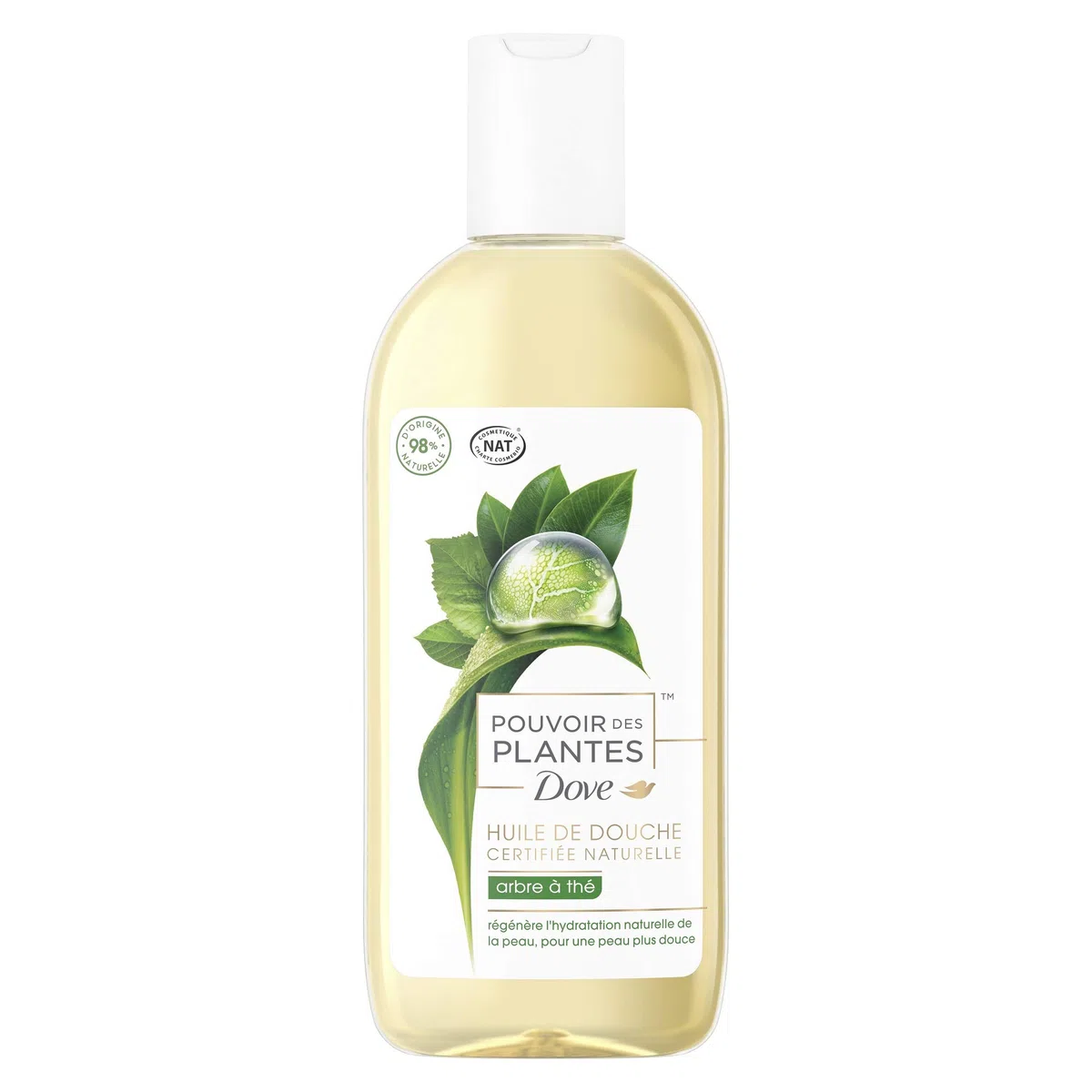 Dove Pouvoir des Plantes - Aceite de ducha para mujer, árbol de té, nutritivo, 100% origen natural, fórmula dermatológicamente probada, apto para veganos, 250 ml