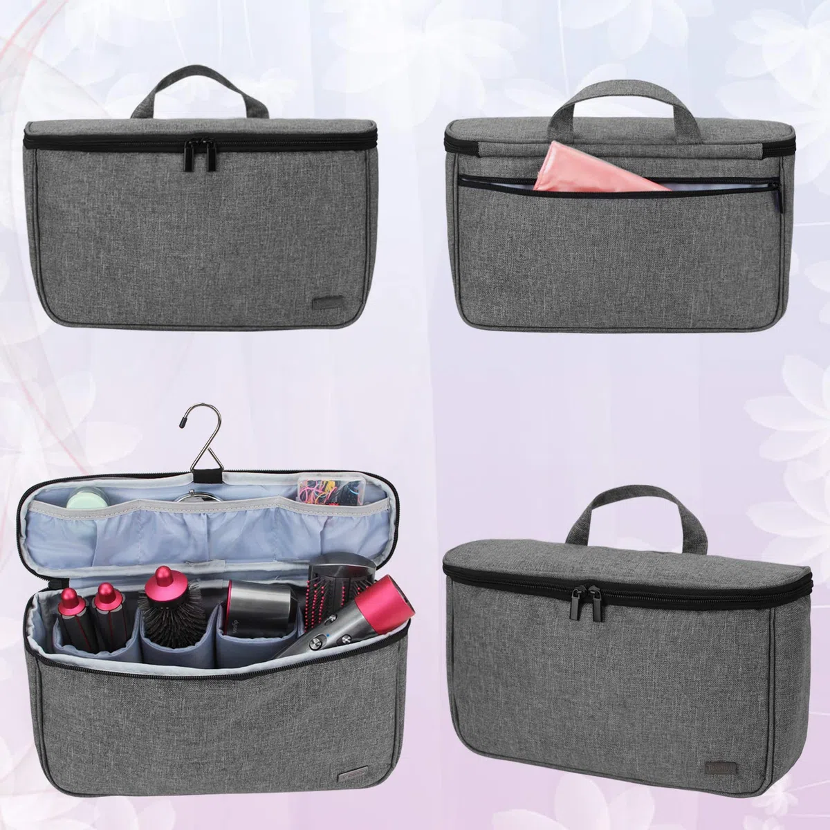 Teamoy Bolsa Viaje de Rizador de Pelo, Organizadora de Viaje para Accesorios Styler, Bolsa Cepillo Rizador de Pelo, Bolsa para Rizador Secador, Gris