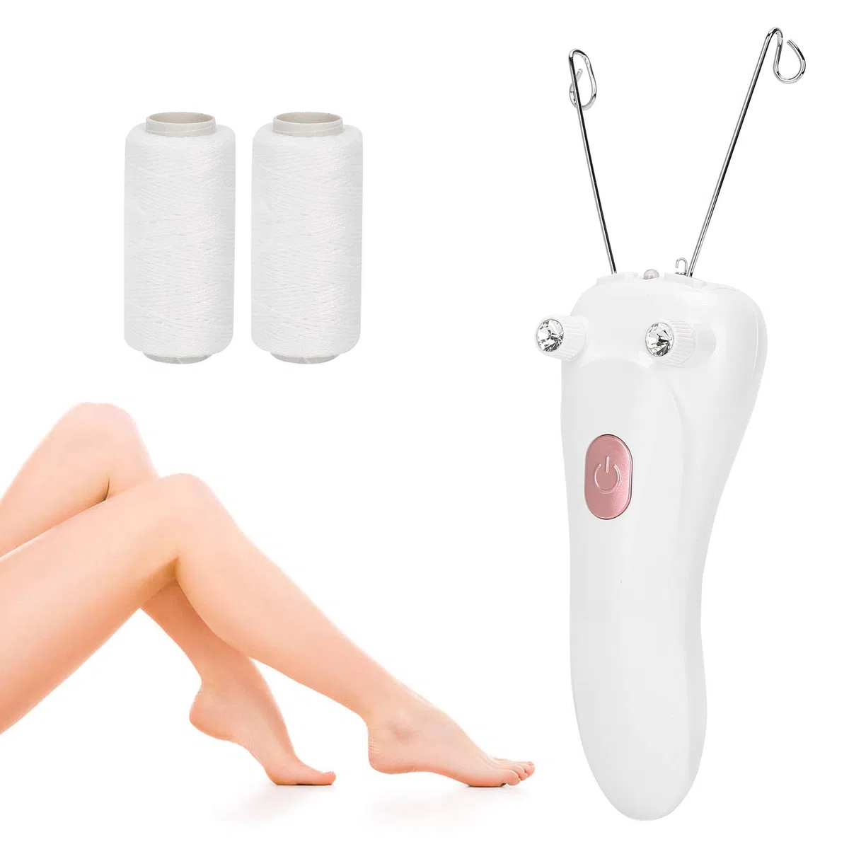 Depiladora Eléctrica de Hilo de Algodón, Máquina de Depilación Corporal Facial, Dispositivo de Depilación Física para Cara, Piernas Y Brazos(rosado)
