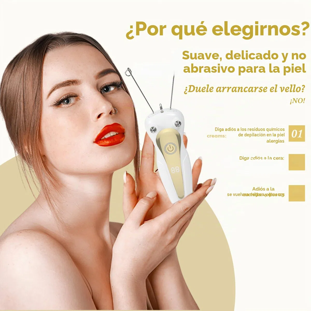 Depiladora eléctrica para mujer depiladora de rosca eléctrica depiladora facial para mujeres enhebrador físico depiladora para mujer depiladora facial para brazos y piernas (dorado)