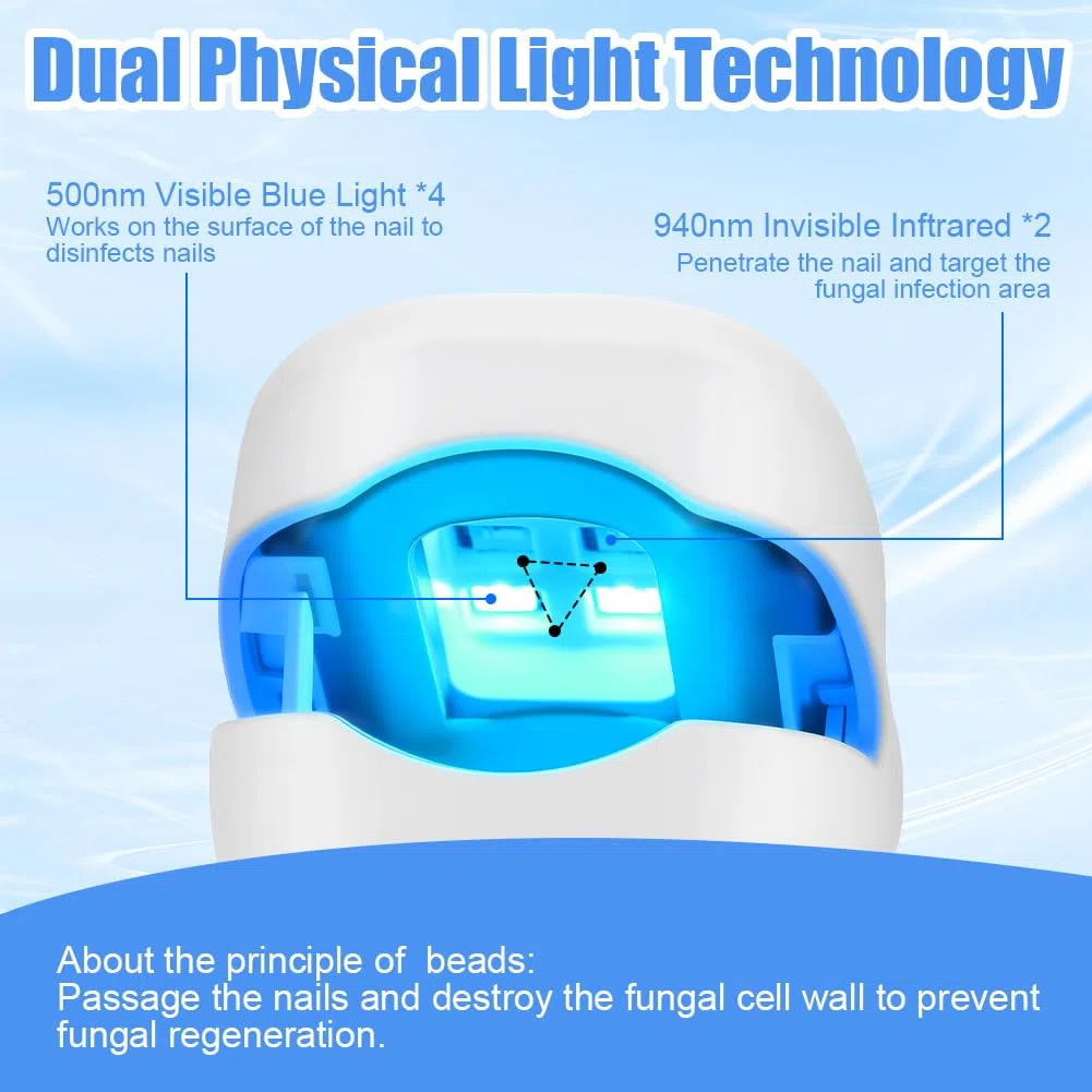 AOOWU Dispositivo de Limpieza de Hongos en Uñas, Profesional Dispositivo de Láser de Hongos Uñas Luz Invisible de 940nm y luz Azul de 500nm, Aparato de Tratamiento de Hongos de Uñas con Pantalla LED