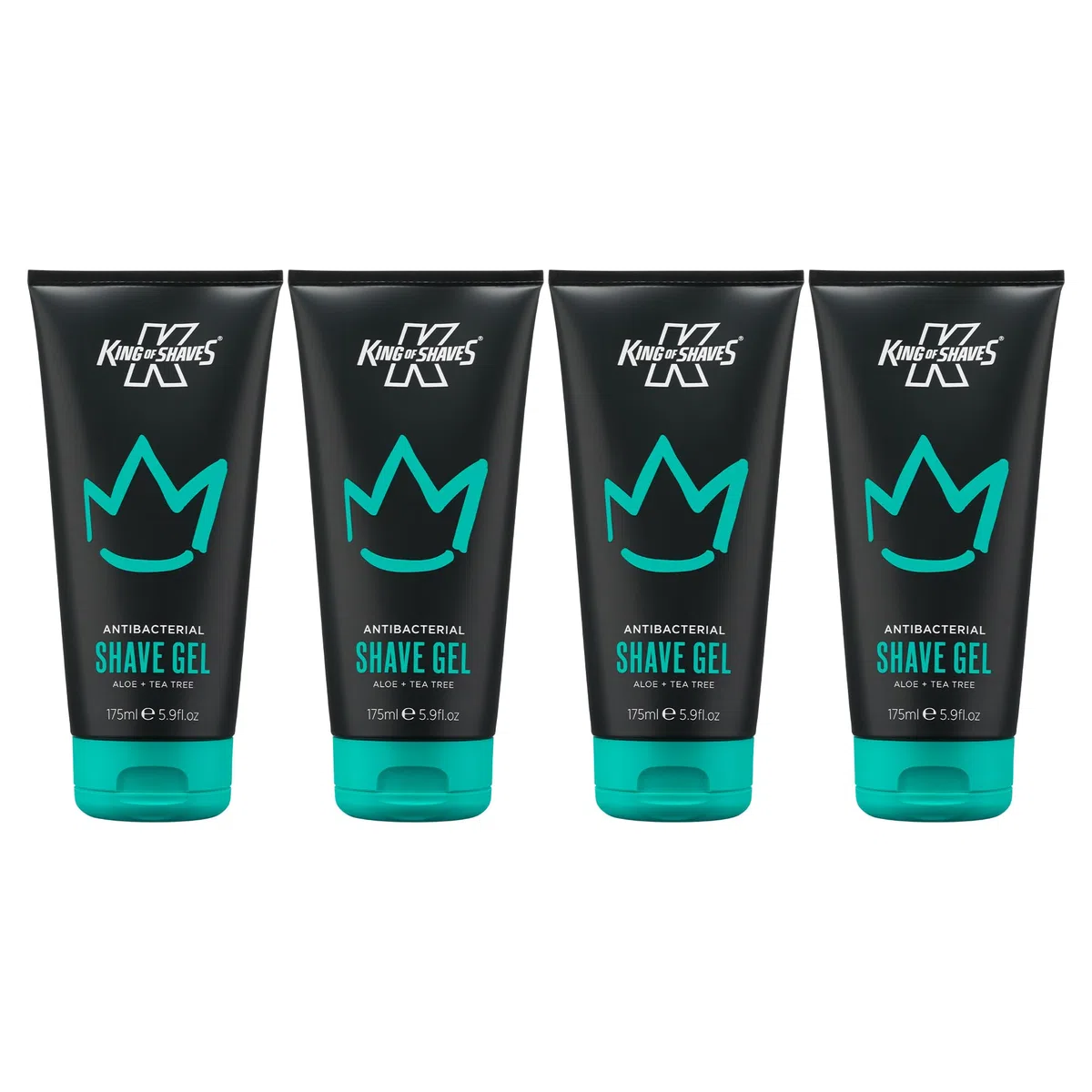King of Shaves Gel de Afeitar Antibacteriano para Hombre Pack Cuádruple 4 x 175ml, Gel Bajo en Espuma para Piel Sensible, Aloe Vera y Árbol de Té, Vegan, 96% Natural