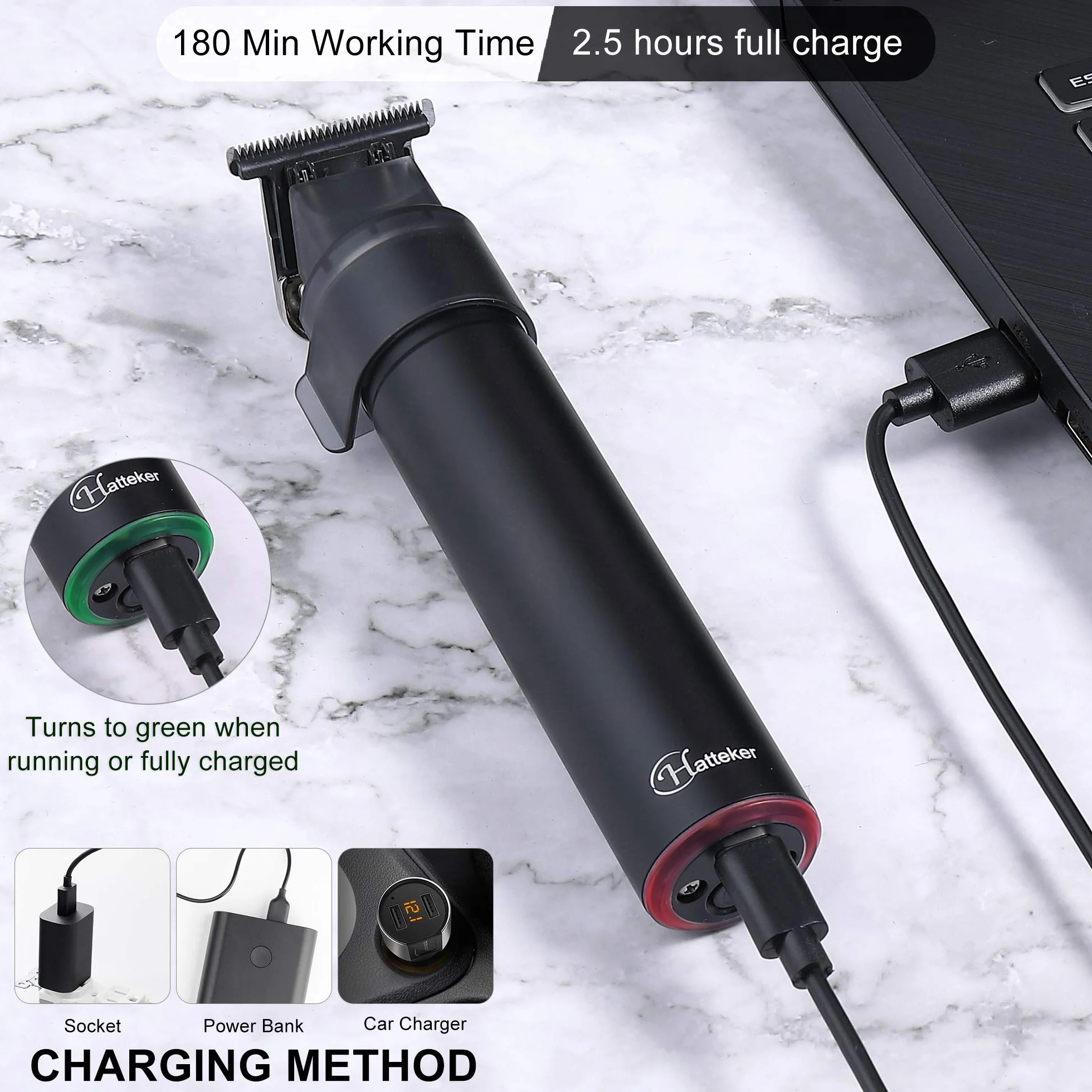 Hatteker Cortapelos Eléctrico Pro T Cuchilla Recortadora de Barba Hombre Maquina Cortar Pelo Profesional Cortapelos inalámbrico USB Recargacble
