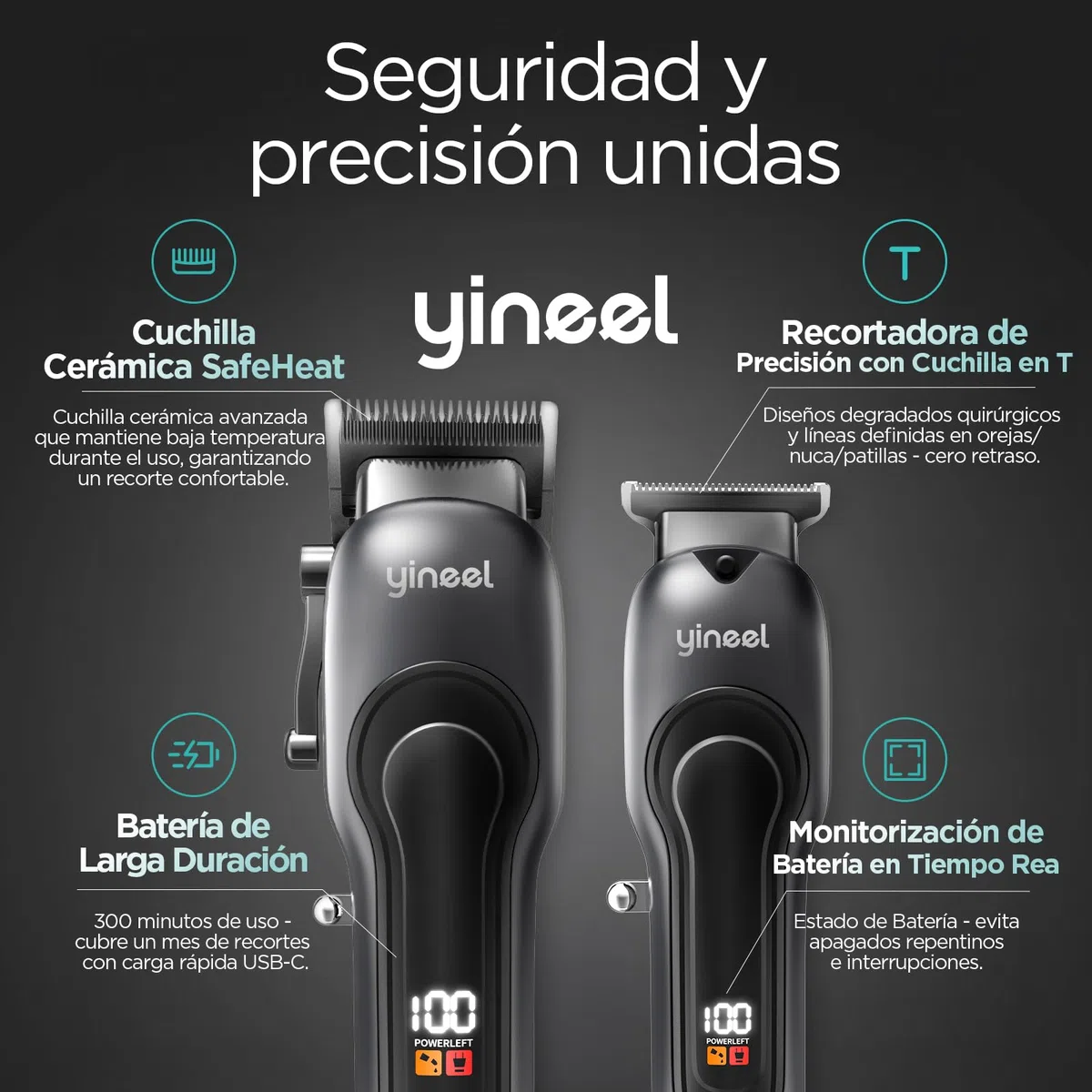 Maquina de Cortar Pelo Hombre, Yineel W6 Kit Profesional Inalámbrico de Cortadora y Recortadora de Cabello y Barba- Ideal para Corte de Cabello, Barba y Uso en Niños - Regalo Perfecto