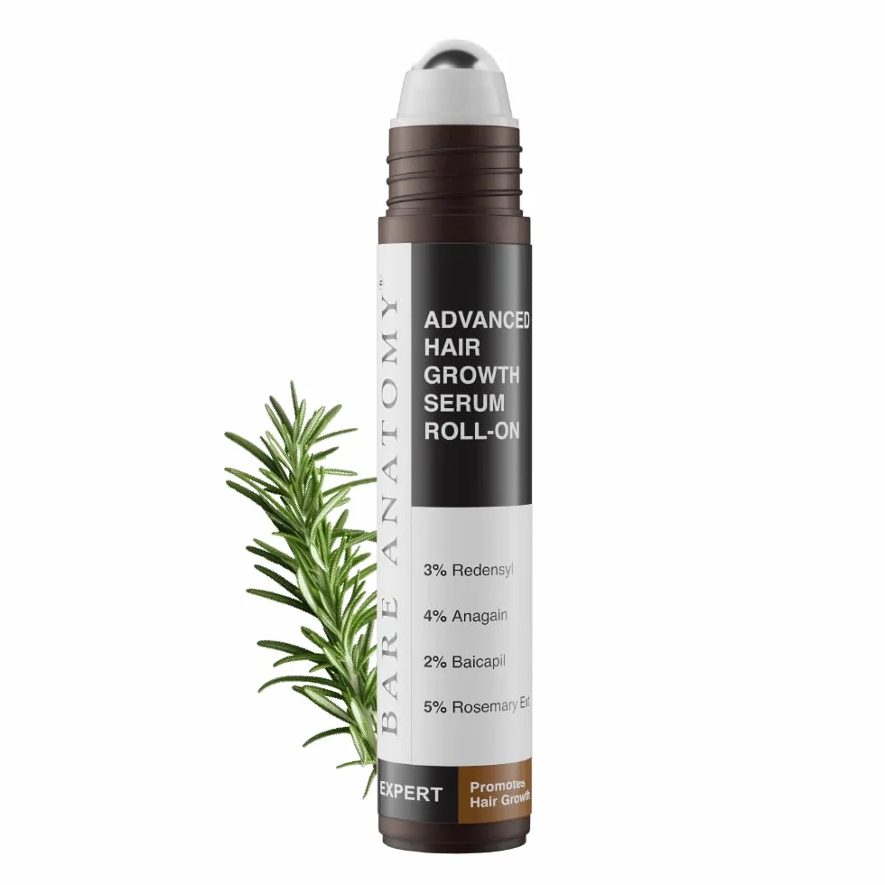 Bare Anatomy Advanced suero para el crecimiento del cabello Roll-On | 3% redensyl + 4% anagain + 2% Baicapil + 5% romero, agua de arroz, biotina y palma enana americana | 25 ml