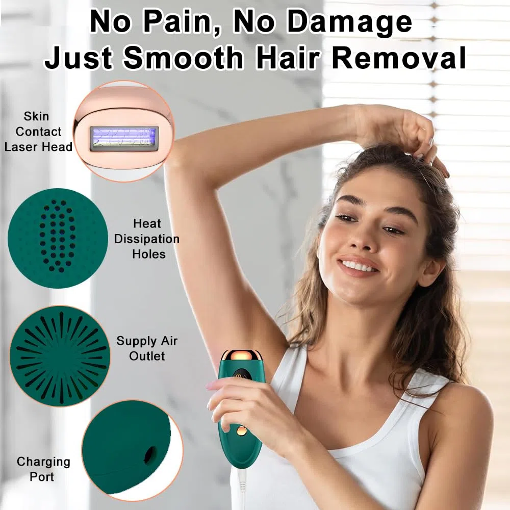 Depiladora Electrica, Depiladora Laser, Depiladora Laser IPL con Función de Enfriamiento, Depiladora indolora para cara, axilas, brazos, piernas y cuerpo (Verde)
