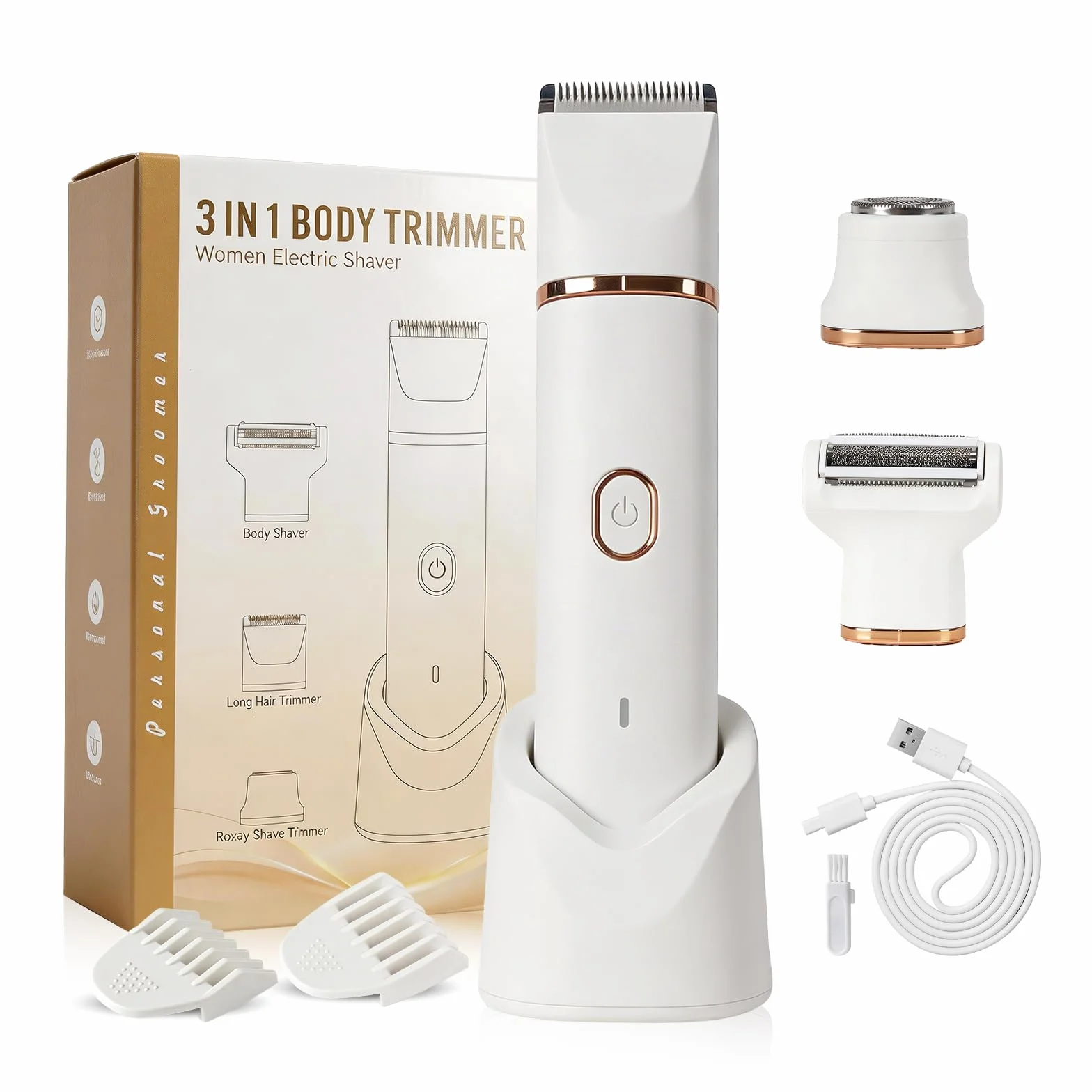 Maquinilla de afeitar para mujer, 3 en 1 para mujeres, depiladora facial para mujeres, recargable con estación de carga USB, afeitadora eléctrica para piernas, brazos y cara, afeitadora impermeable