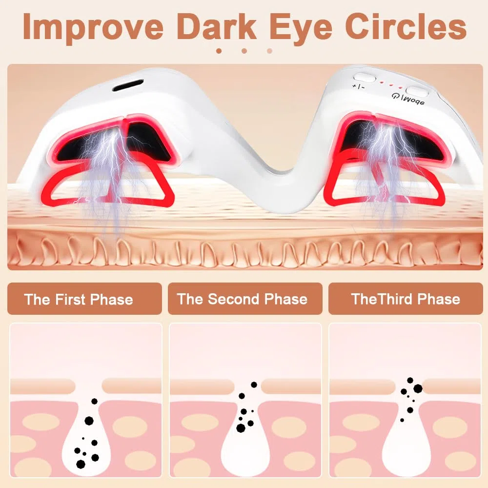 Terapia Luz Roja Masajeador Ojos, Luz Roja Terapia Masajeador de Ojos, Gafas Presoterapia Ocular, Gafas Masaje Ojos, Masajeador Contorno de Ojos para Antiarrugas, Crema Ojeras y Bolsas