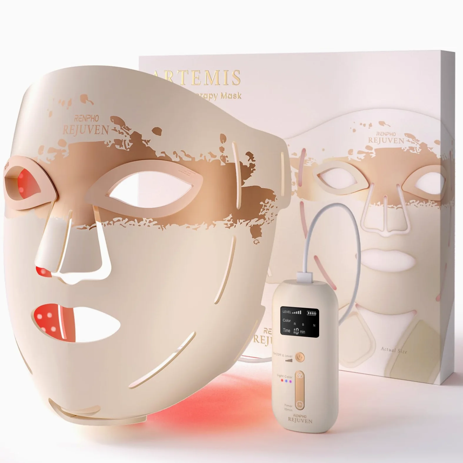 Mascarilla facial suave con luz LED RENPHO, mascarilla facial de silicona, 324 LED de cobertura facial completa y 3 modos de luz, mamás y esposas, para mujeres recargable para viajes 2026