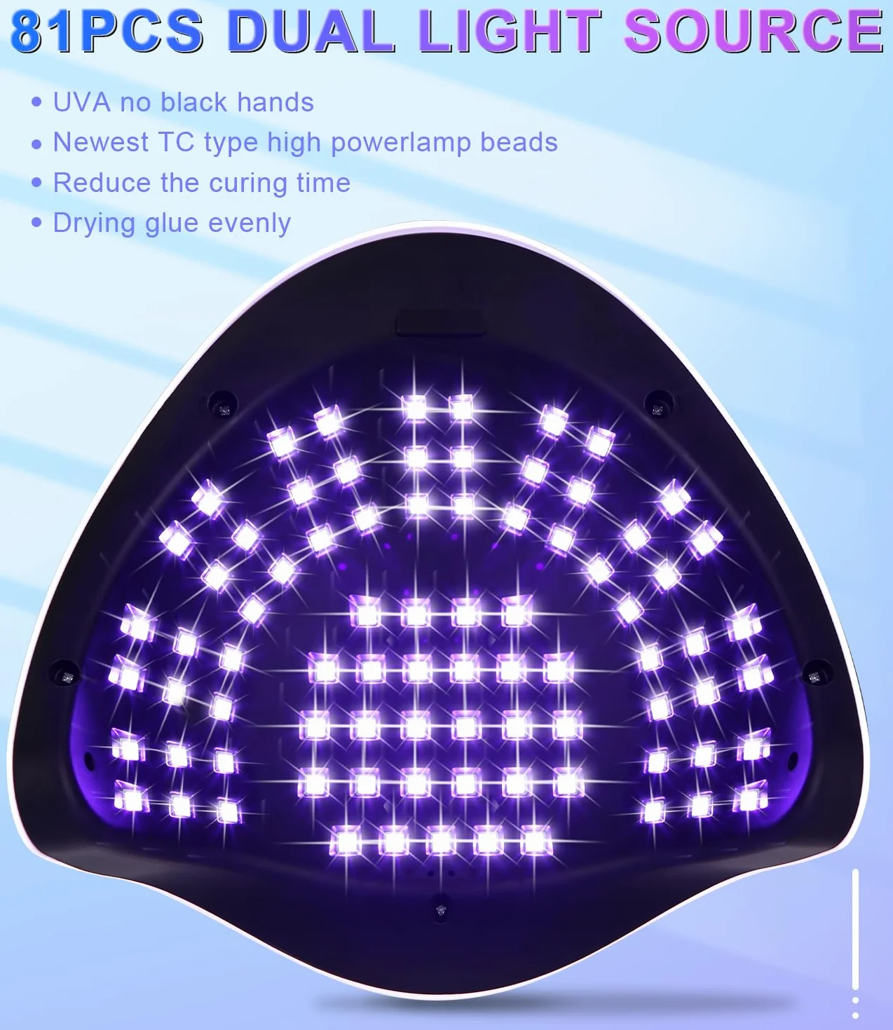 Zawaer Lámpara UV para uñas de gel, lámpara LED de 380 W, para esmalte de gel, con pantalla digital, sensor automático, 4 ajustes de temporizador, 81 perlas de lámpara, secador de uñas para salón y