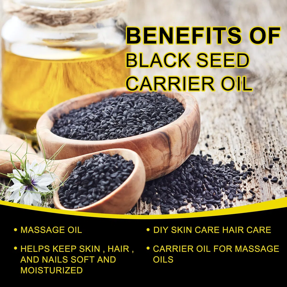 Aceite de semilla negra,100% puro,natural y premium prensado en frío,Lo mejor para el crecimiento del cabello,el cuidado de la piel y la protección de las articulaciones: aceite semilla negra orgánico