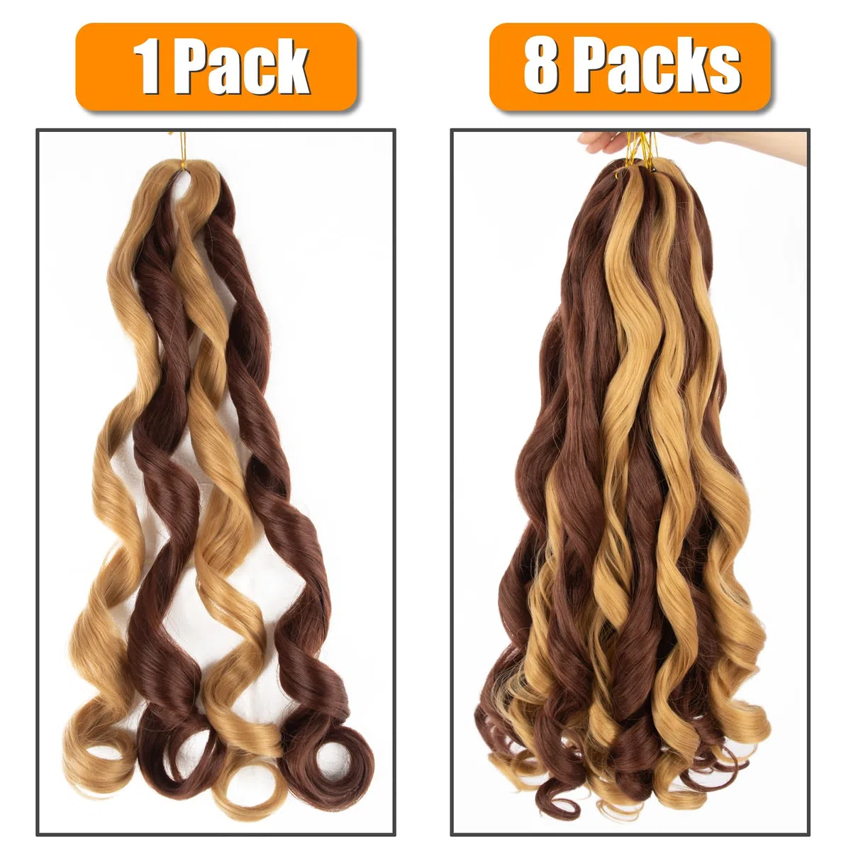 Curly Braiding Hair 24 Inch 8 Pack Bouncy French Braiding Hair extensions French Wavy Synthetic Crochet Hair Extensions (24 inch,27-33#)