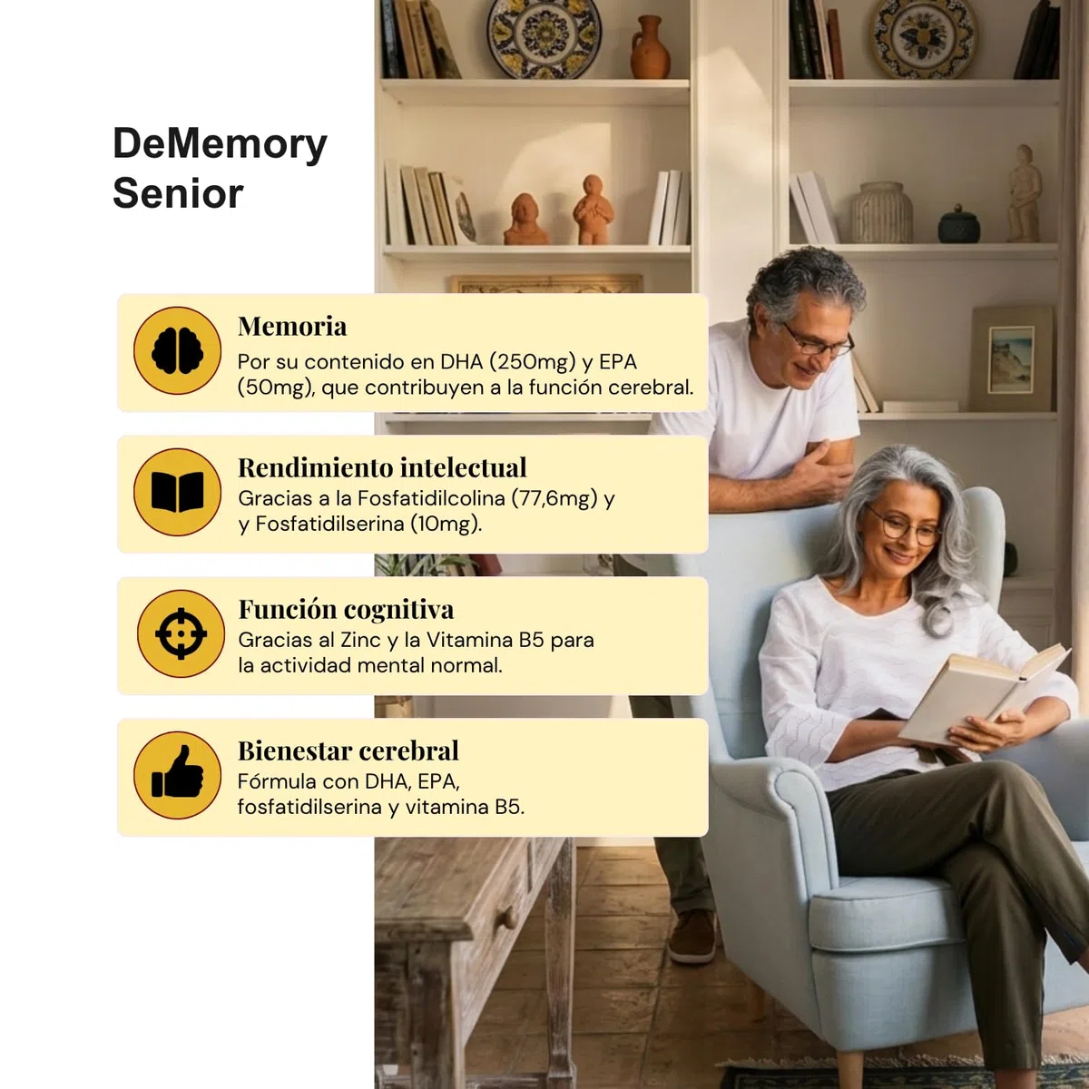 DeMemory Senior 60 Cápsulas - Contribuye al Funcionamiento Normal del Cerebro en Personas Mayores - con DHA, Fosfolípidos, Vitamina B5 y Zinc