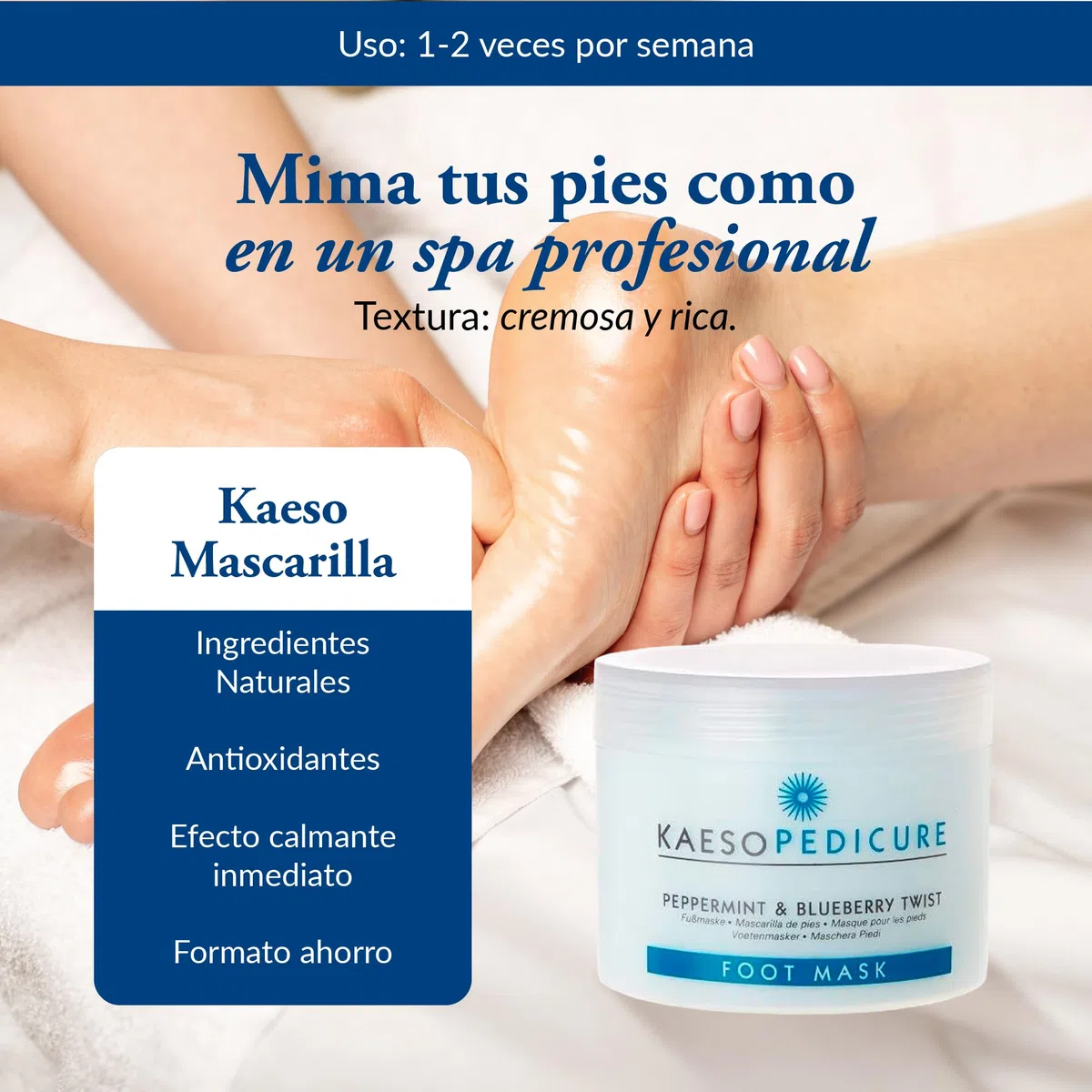 Kaeso Mascarilla para Pies con Menta y Arándanos 450ml que Hidrata y Repara la Piel Seca - Mascarilla Calmante que Suaviza y Nutre Pies Agrietados - Tratamiento Refrescante y Antiedad
