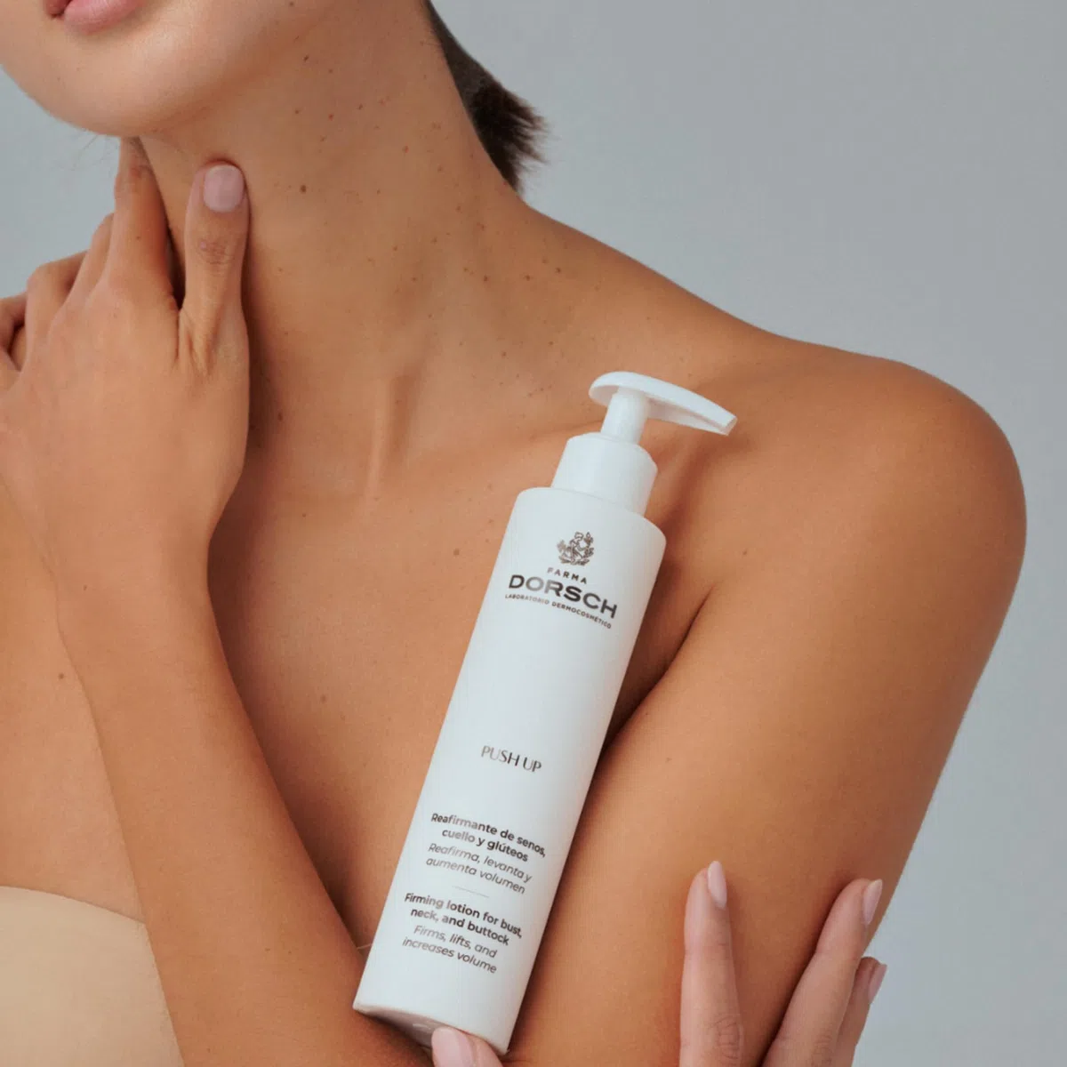FARMA DORSCH - PUSH UP | Crema Reafirmante | Cuello, Escote, Brazos, Piernas, Senos y Glúteos | Tonifica, Aumenta Firmeza y Previene Estrías | Hidratación y Antioxidante | 200 ml