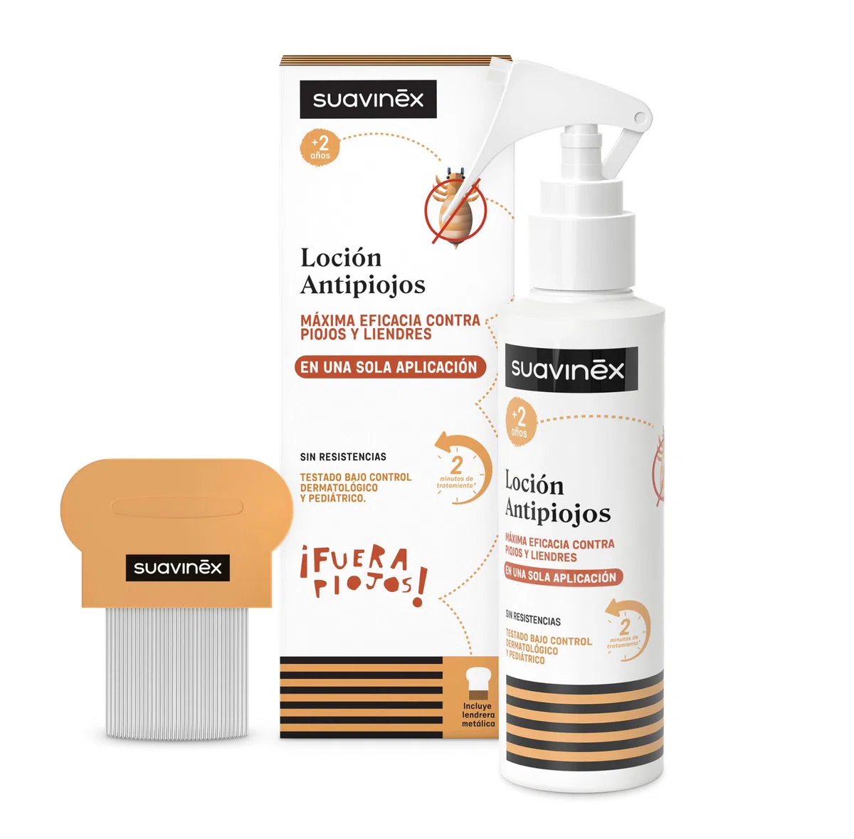 Suavinex, Pack Loción Antipiojos y Liendres + Lendrera, Elimina 100% de Piojos y Liendres, Tratamiento Seguro, Eficaz, No Daña Cabello, No Irrita, No Engresa, Testado, +2 Años, Formato Spray, 125 ml