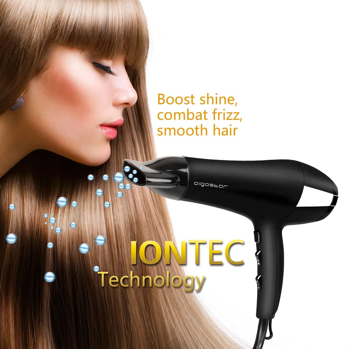 Aigostar Monique 32HIE – 2400W Secador profesional iónico 2 velocidades y 3 ajustes de temperatura, Plástico. Protección contra el sobrecalentamiento