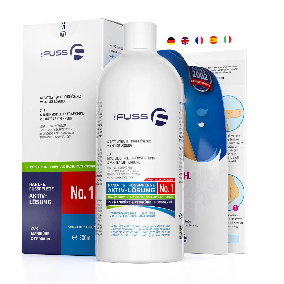 Mr. Fuss® Sistema Anti-Callos, Anti-Crecimiento - Removedor de cutículas Removedor de callosidad - Solución No. 1 - fuertemente ablandamiento
