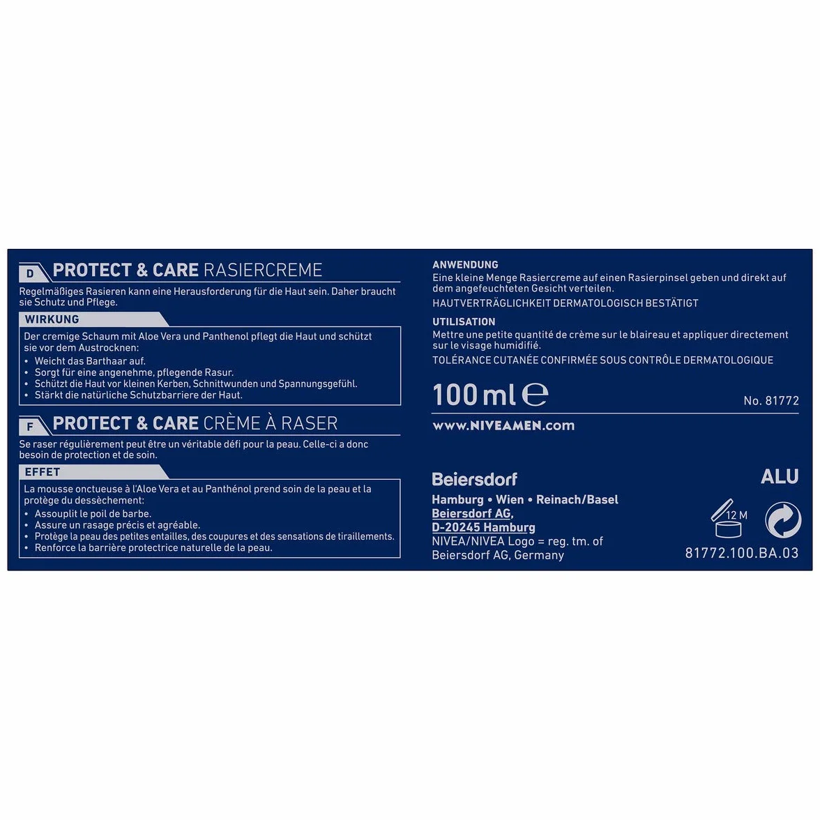 Nivea Men - Crema de afeitar Protect & Care en caja de 1 unidad (1 x 100 ml), con espuma cremosa para un afeitado suave, crema de afeitado suave para hombre