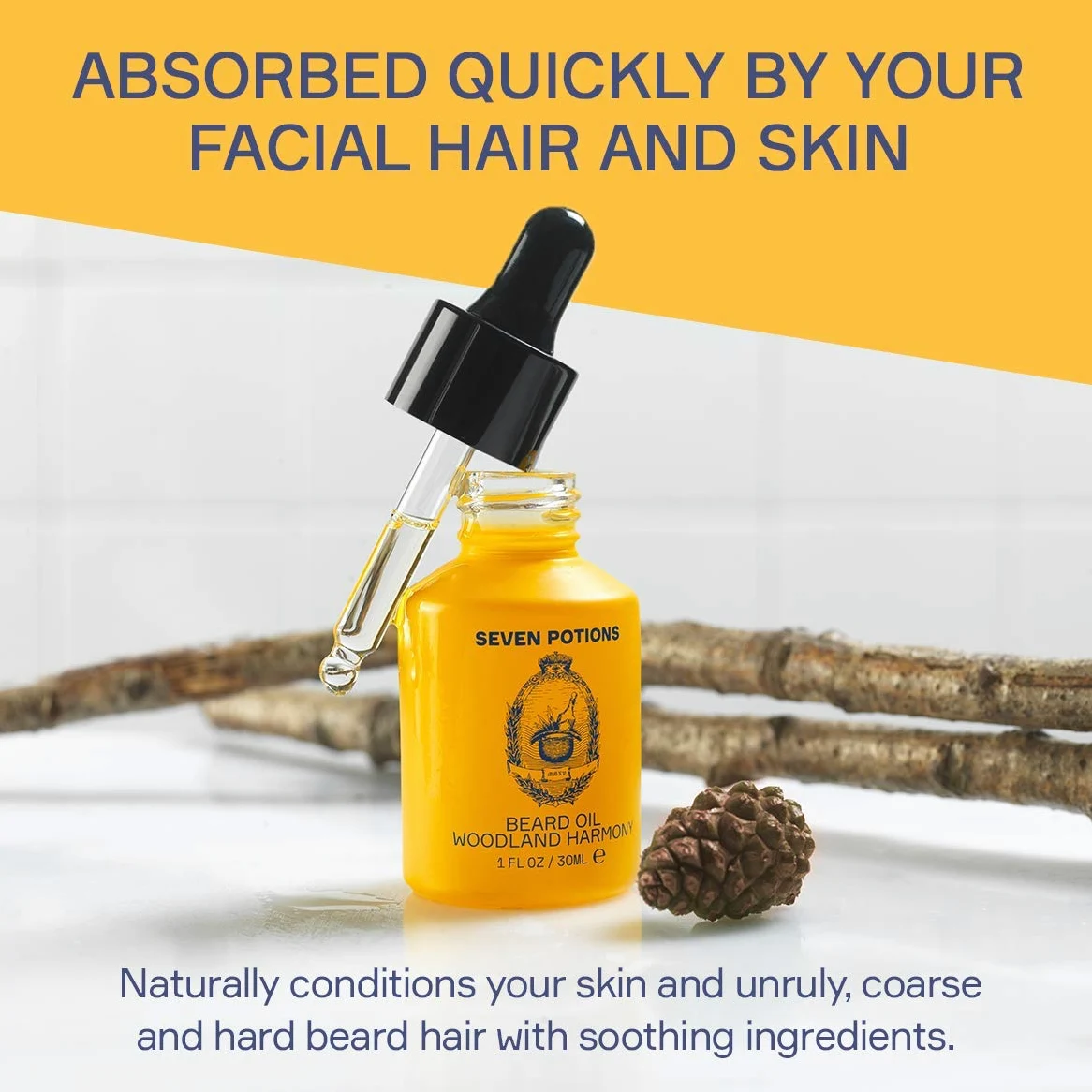 Aceite para Barba Prémium para Hombres de Seven Potions - Suavizante Aceite de Jojoba para Nutrir la Piel, el Pelo, y Evitar la Picazón de la Barba - Natural, Vegano (Woodland Harmony) (30ml)