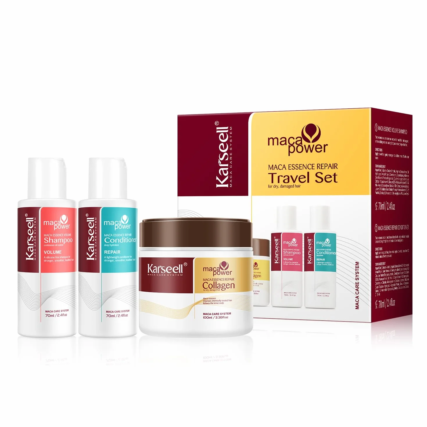 Karseell Sets de Viaje para el Cuidado del Cabello, Colágeno Mascarilla Pelo, Champu Y Acondicionador, Restauración Profunda para Seco y Dañado el Cabello Todo Tipo de Cabellos