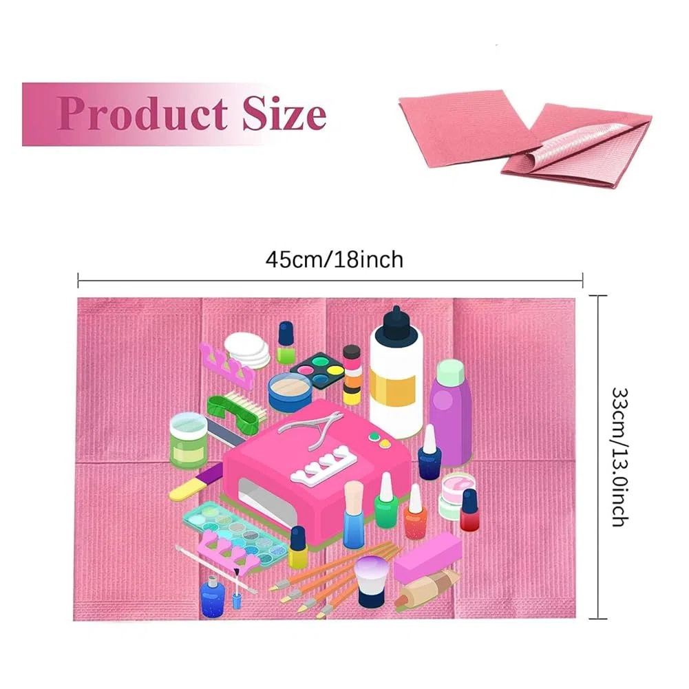 125 toallas de mesa desechables para decoración de uñas, 13 x 17 pulgadas, de papel impermeables para decoración de uñas, almohadillas limpias para tatuajes rosa