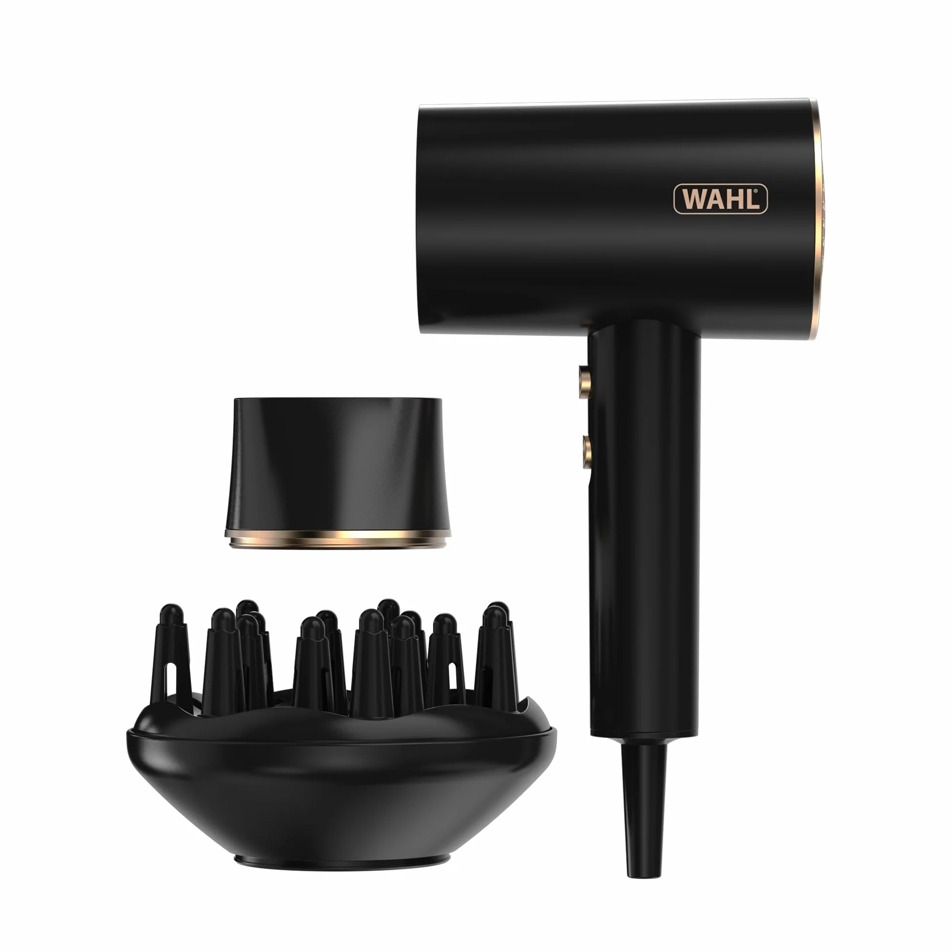 WAHL Ionic Flow Hairdryer, Secado profesional, sin encrespamiento, potente, ligero, aire frío, concentración de calor, difusor, velocidad rápida, peinado, compacto, viaje
