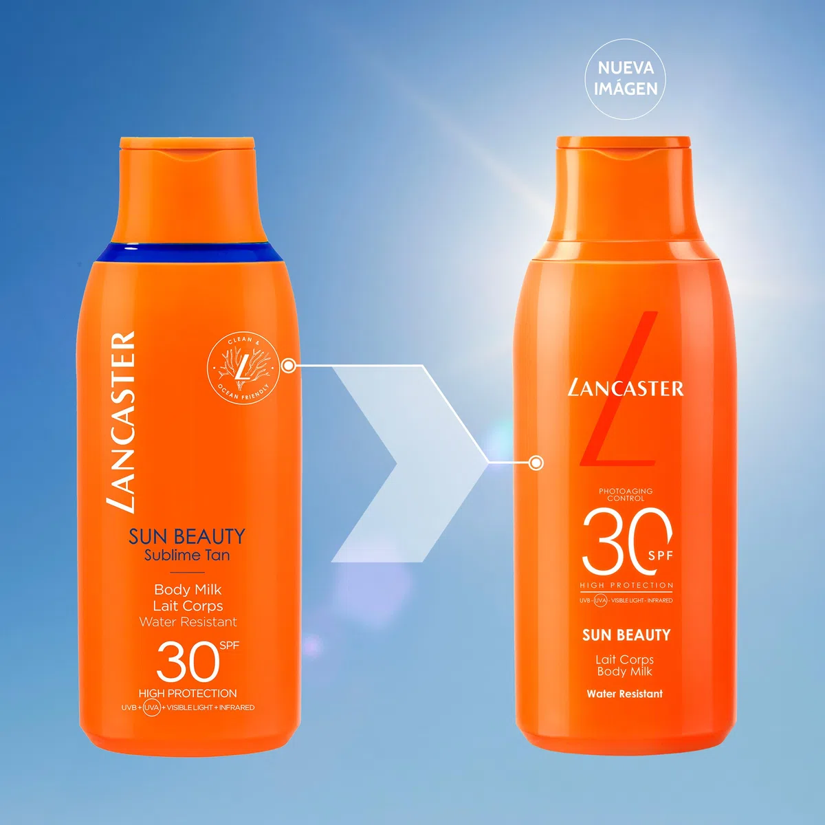 Lancaster Sun Beauty Body Milk Protector solar, Con complejo activador del bronceado, Tecnología Full LightTM para una protección solar de espectro muy amplio