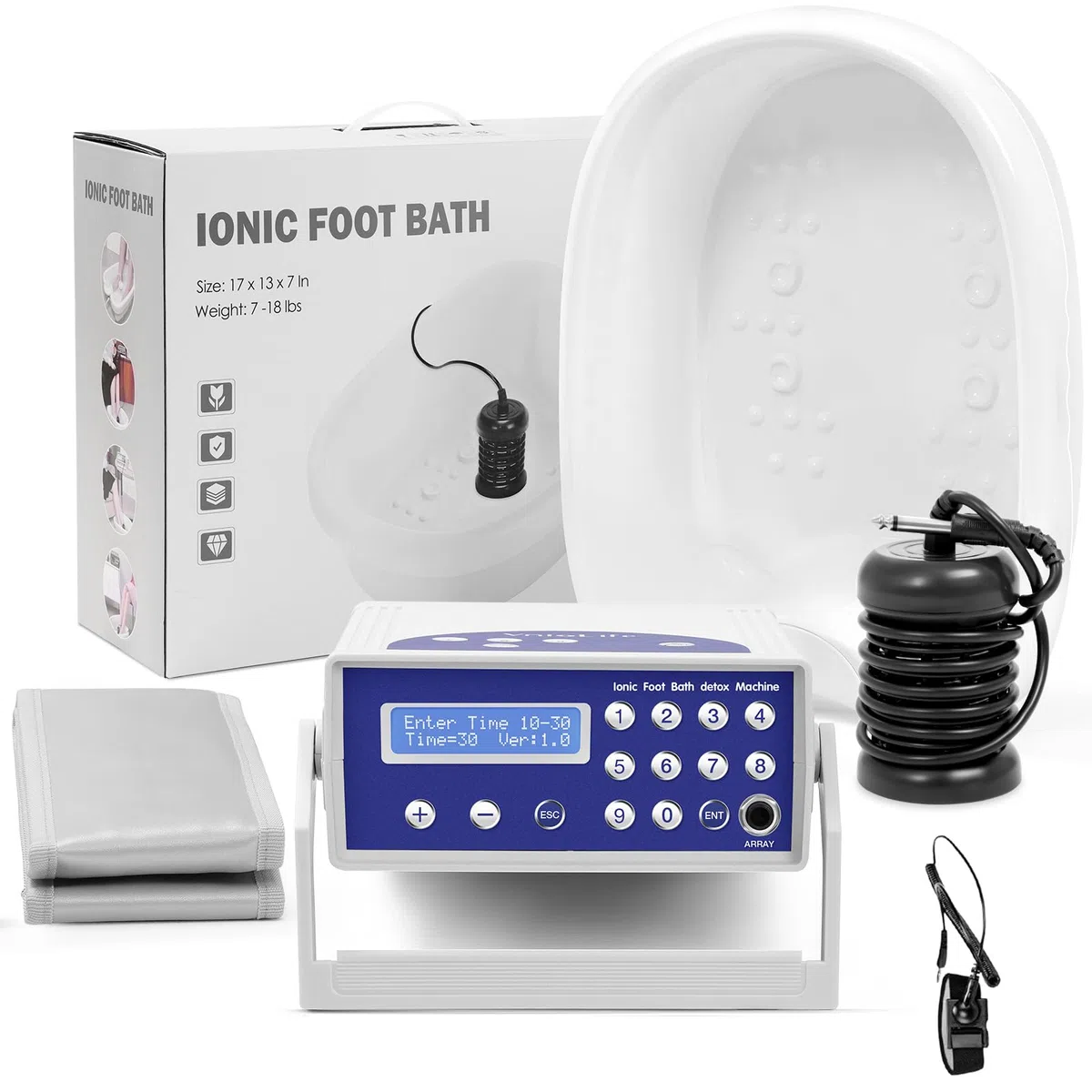 Sistema de desintoxicación de iones para pies profesional con pantalla LCD, incluye cinturón de calefacción, 1 boquilla de iones y almohadilla de limpieza, para casa, spa y alivio del estrés