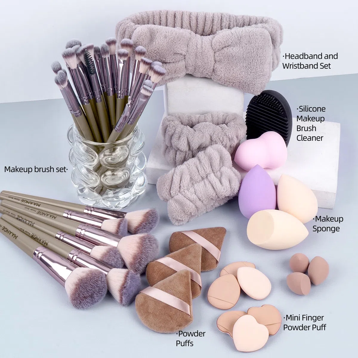 MAANGE Juego de 49 brochas de maquillaje, juego de herramientas de maquillaje multifuncionales con brochas de maquillaje, brochas de maquillaje, bolsa de brochas de maquillaje (champán)