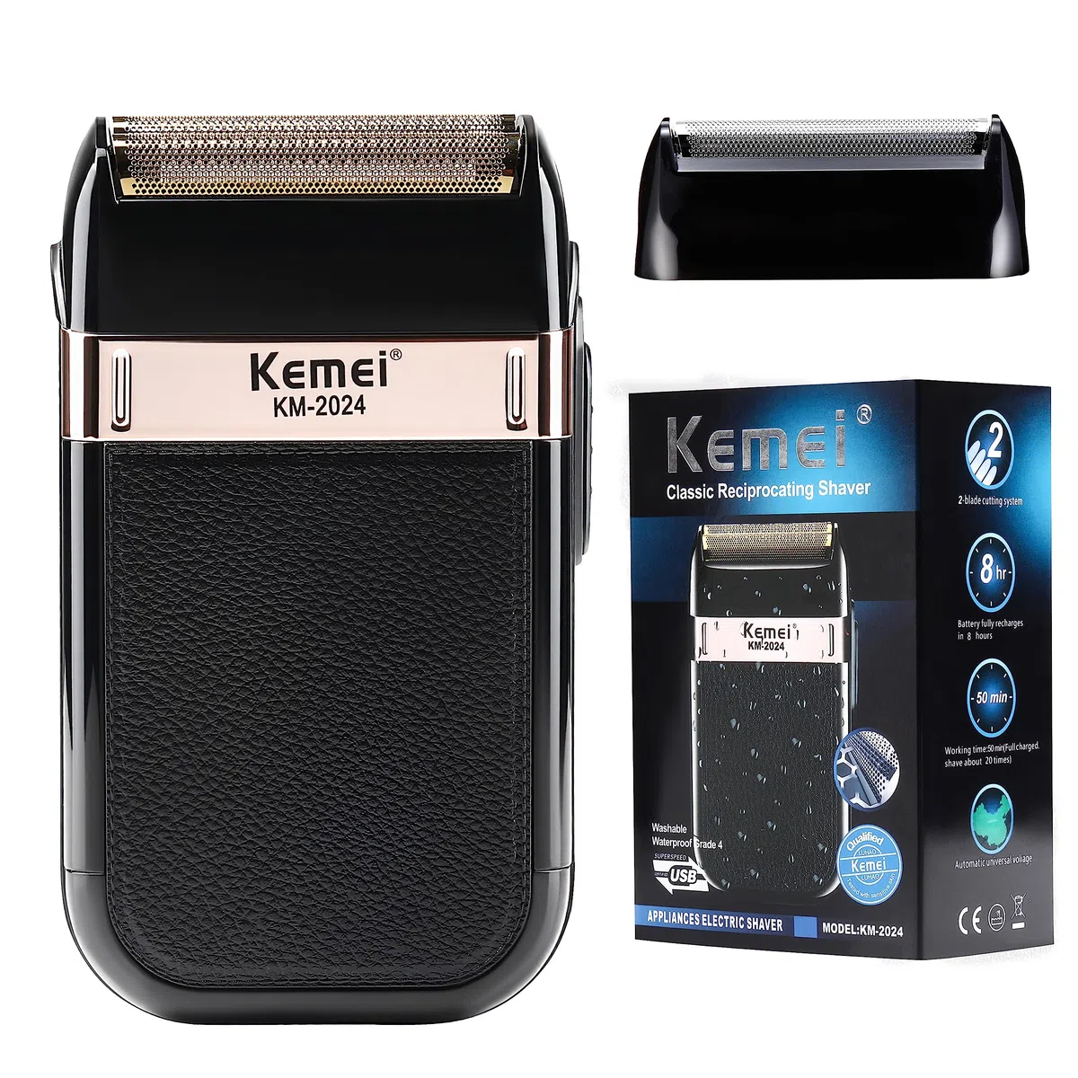KEMEI afeitadora electrica hombre, afeitadora de láminas a prueba de agua,maquina de afeitar recargables sin cable, Regalos para el Día del Padre